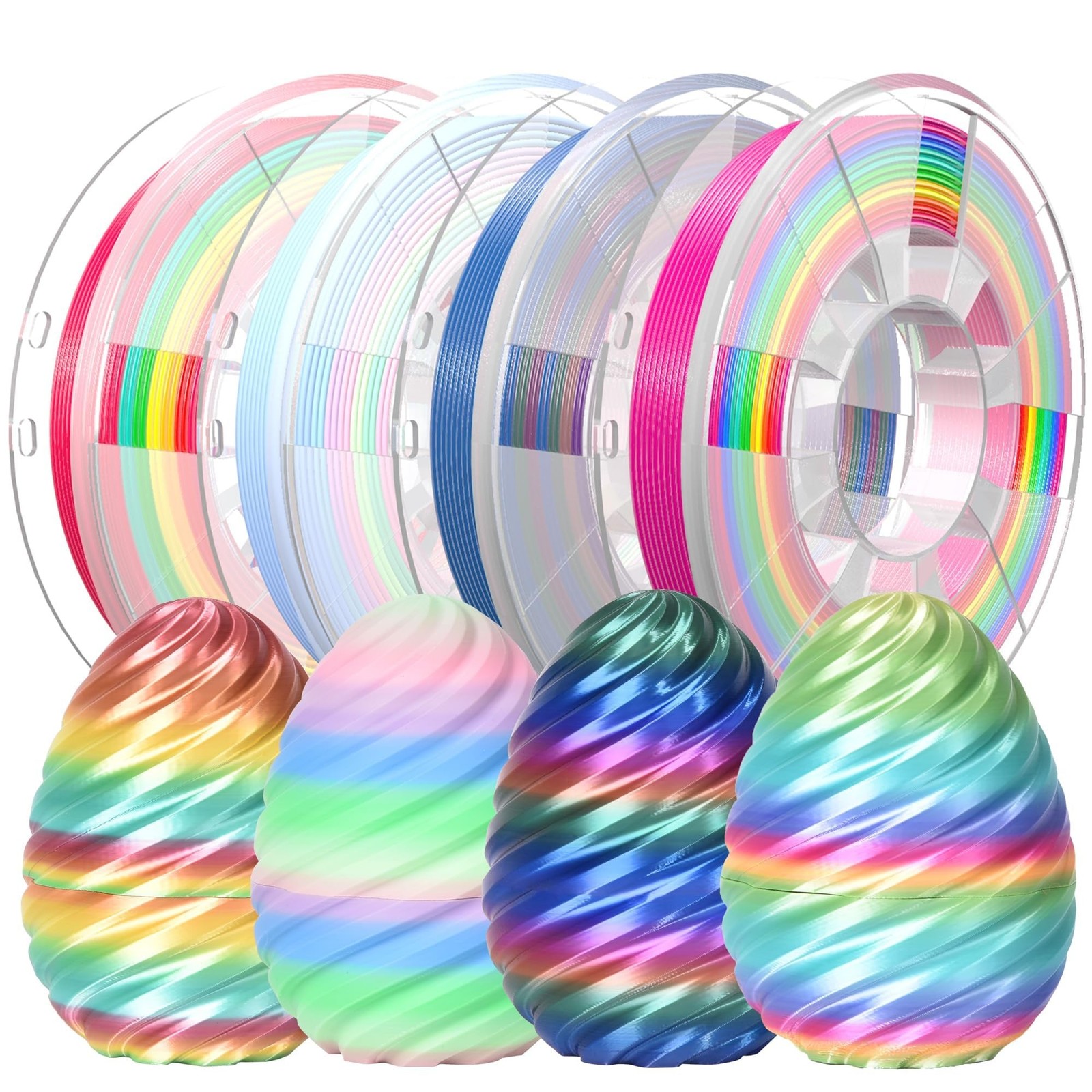 PINBALL Silk & Matte Rainbow PLA 3D Printer Filament 1.75mm, Shiny Multi-Colo...