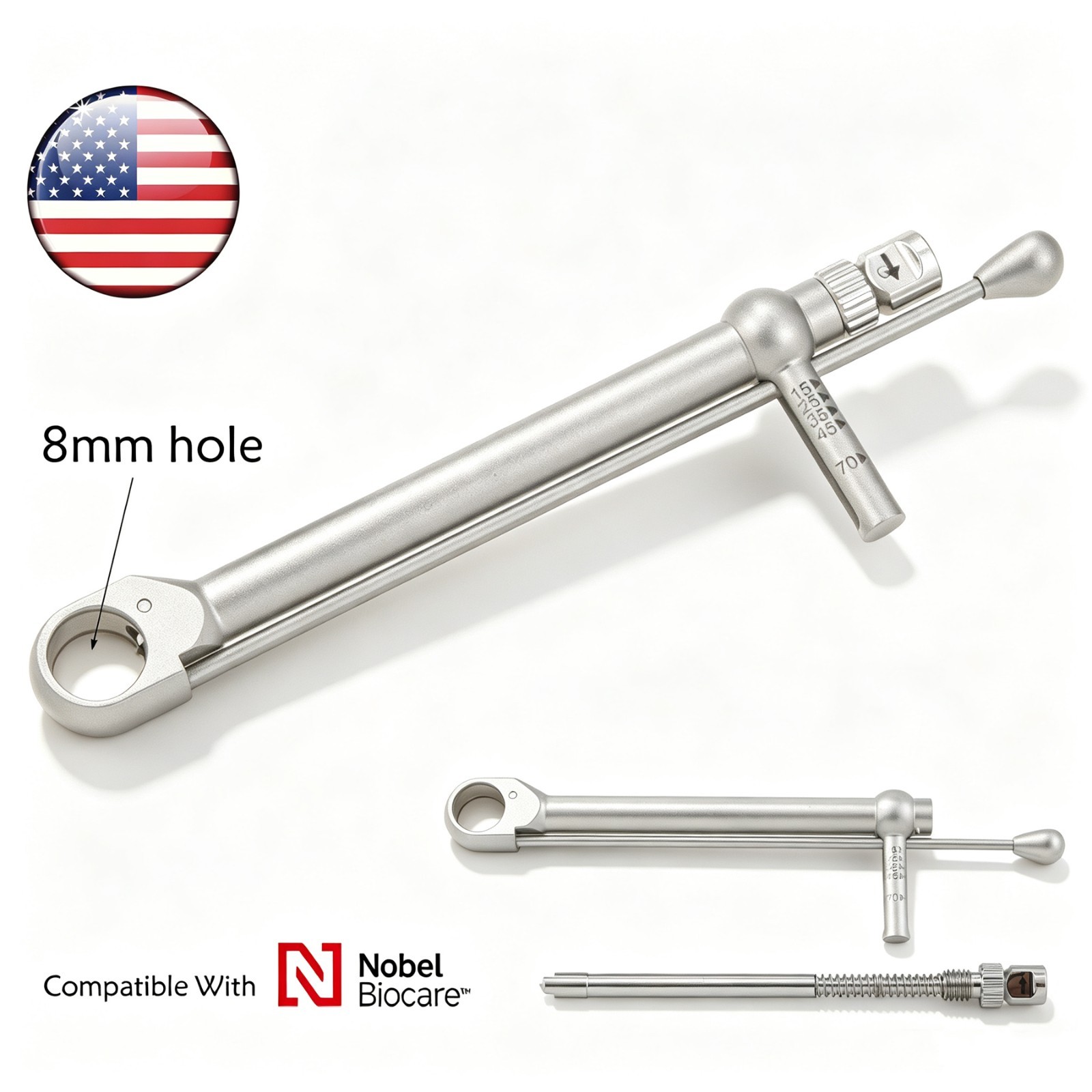US Dental 8mm Implant Torque Wrench for Nobel Biocare Manual Ratchet Instrument