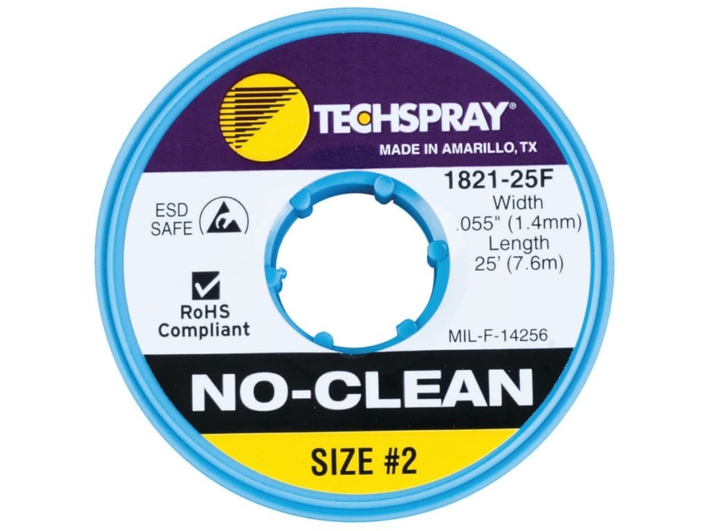 Techspray 1821-25F - Tech Spray No-Clean Desolder Braid #2 Yellow 25'