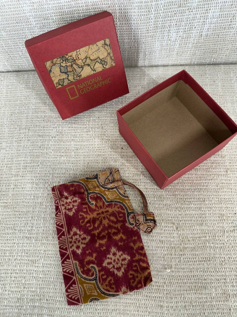 A cardboard box "National Geographic". With a rag case inside  039-4