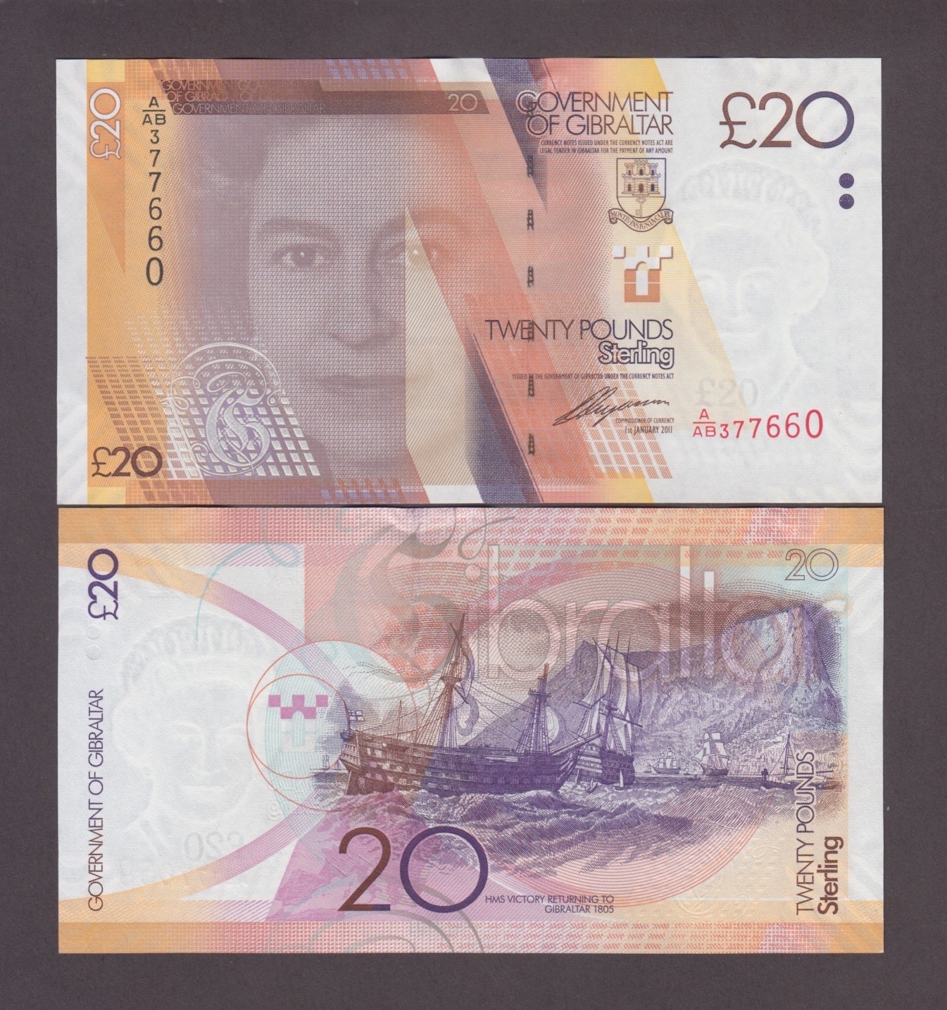 GIBRALTAR P.37  20 POUNDS 2011  AU/UNC  WE COMBINE   2602