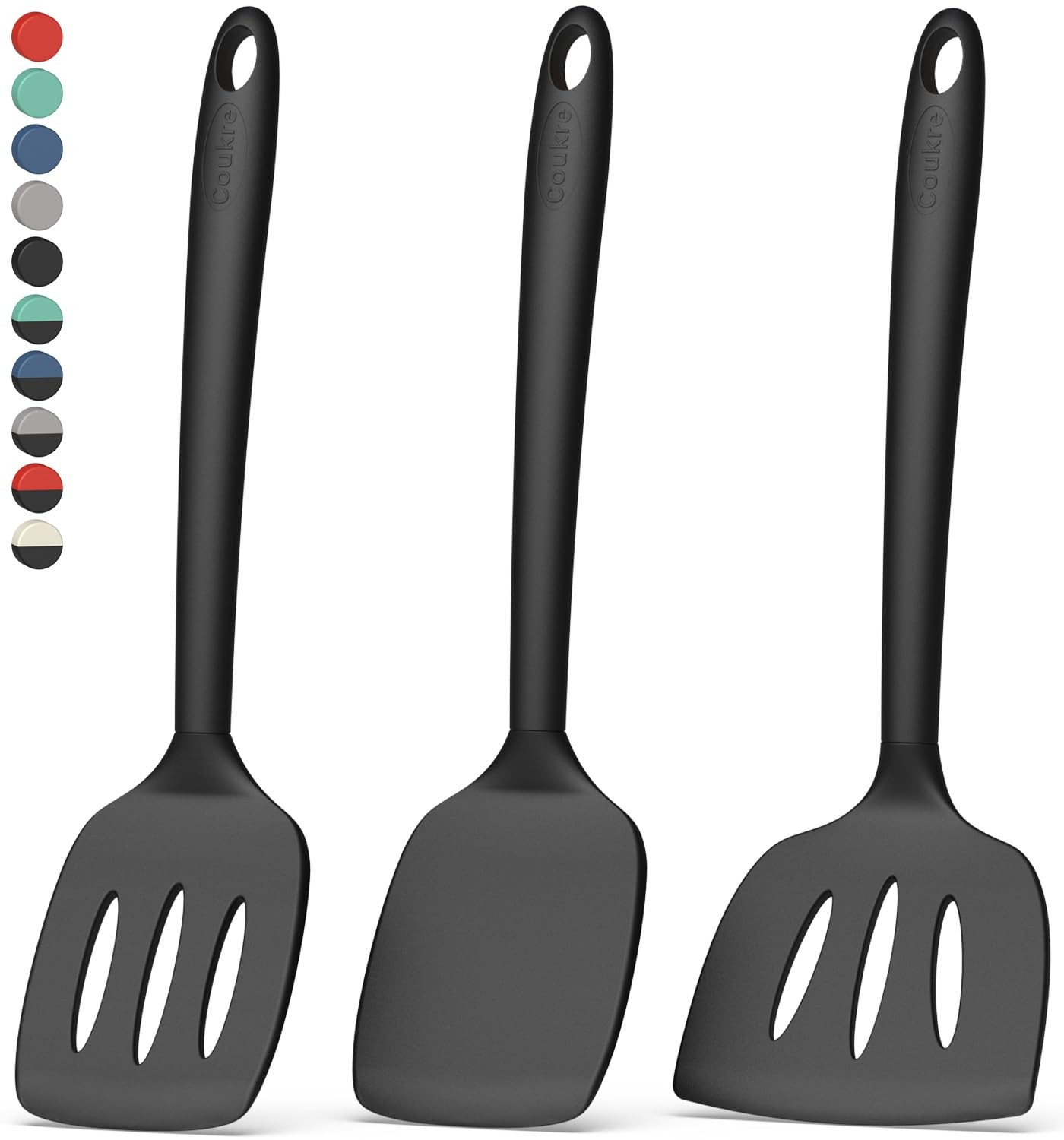 3 Pack Silicone Spatula Set, High Heat Resistant, BPA-Free, Fish Spatula, Sol...