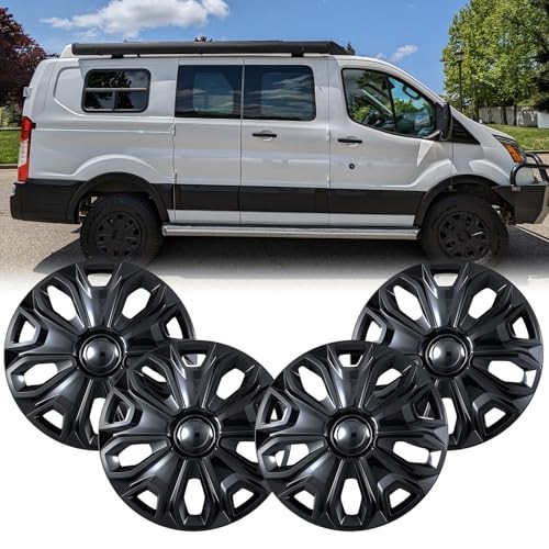 Hubcap Wheel Covers for 2015-2026 Ford Transit 150 250 350 4 pcs Black Lacquer