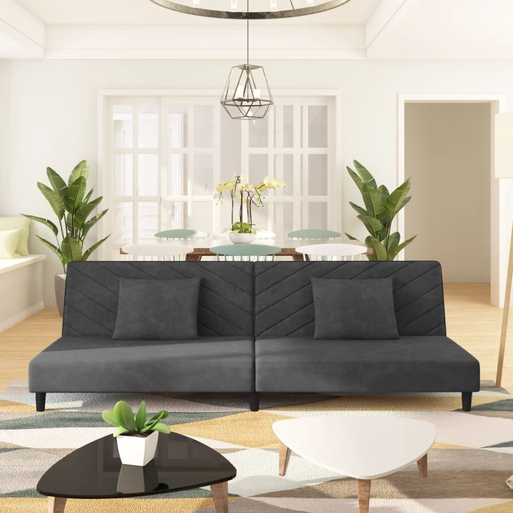 Sofa Bed Dark Gray Velvet (100% polyester), wood, plastic 2-Seater