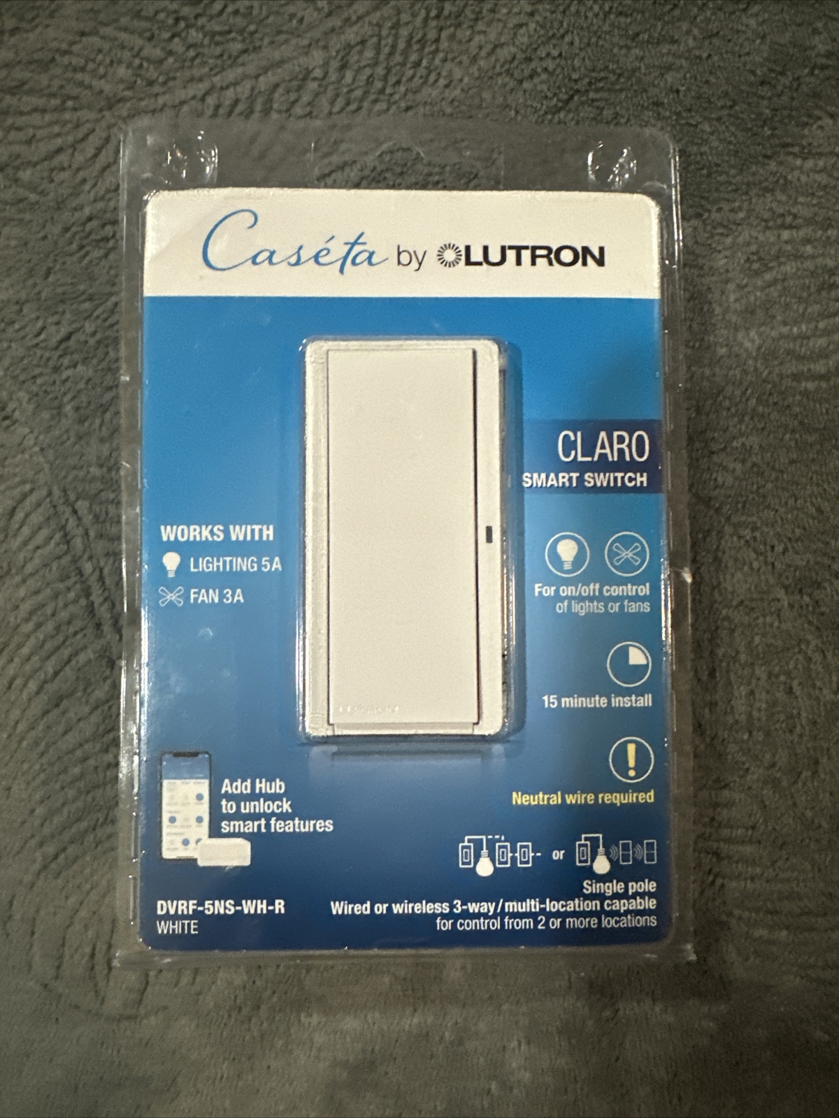 10 Lutron Claro Smart Switch on/off of lights or fans ( DVRF-5NS-WH-R )- White