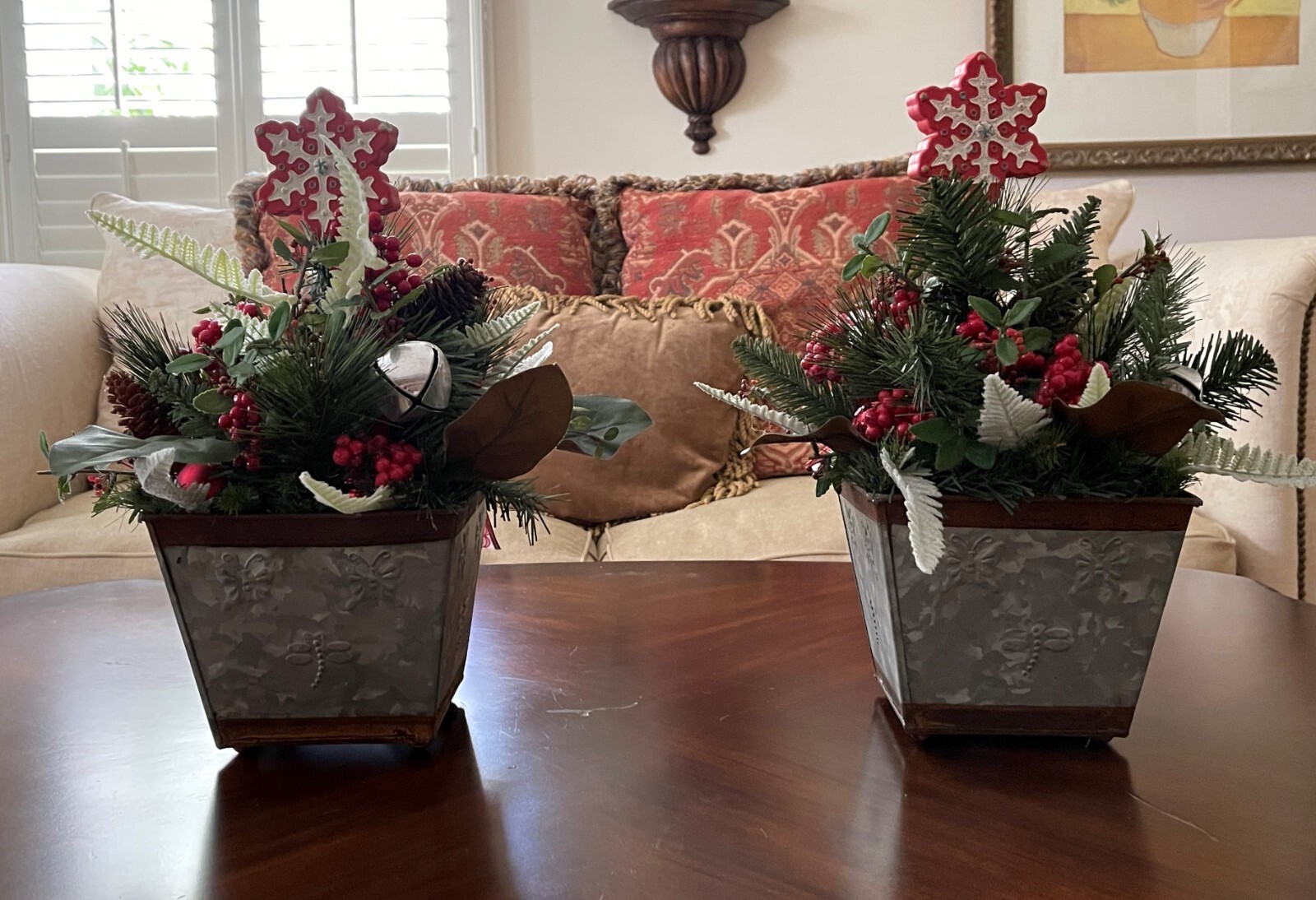 Christmas Centerpiece in Rustic Tin Planter
