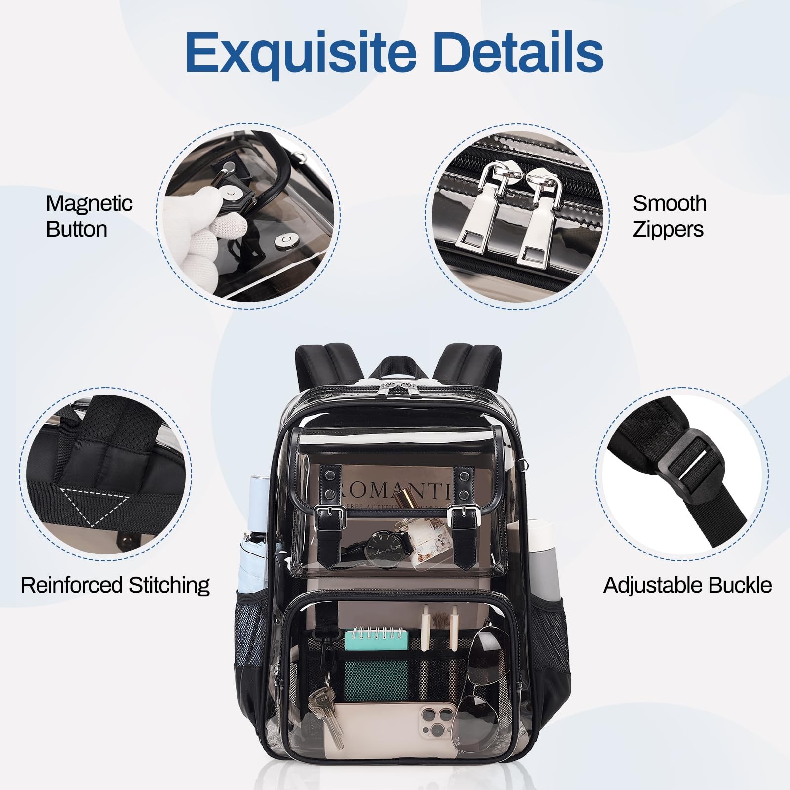 New Clear Backpack Heavy Duty PVC Clear Bookbag Transparent Backpack See Through
