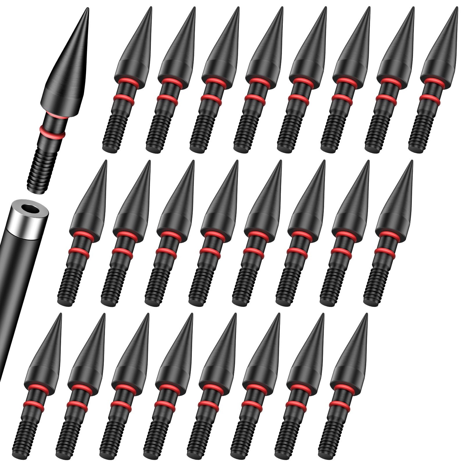 24Pcs Archery Field Points Screw-in Arrow Point 100 Grain 5/16" Steel Field Tips
