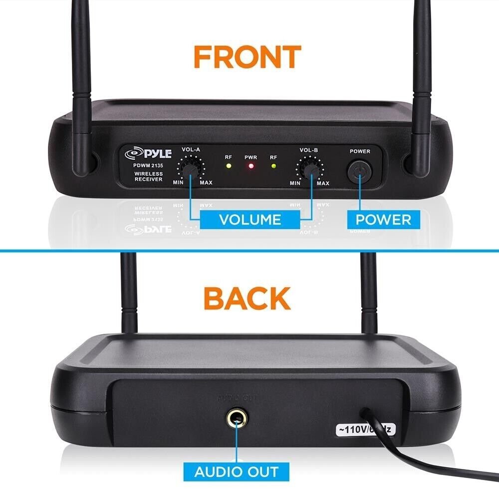 Pyle VHF Fixed Frequency Wireless Microphone System, Adjustable Volume Controls