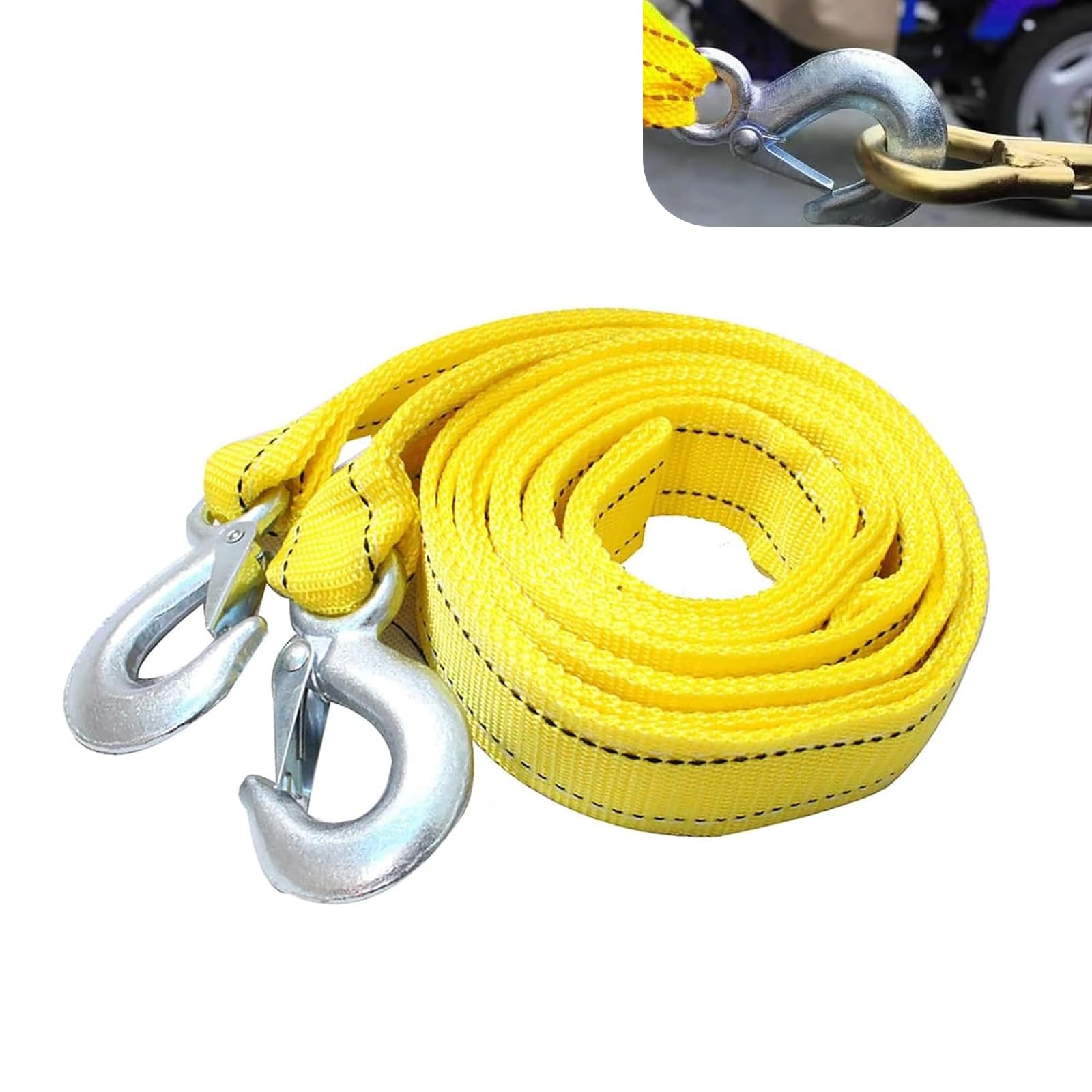13FT Heavy Duty Tow Strap 10000LBS Nylon Recovery Rope With Hooks For ATV Truck