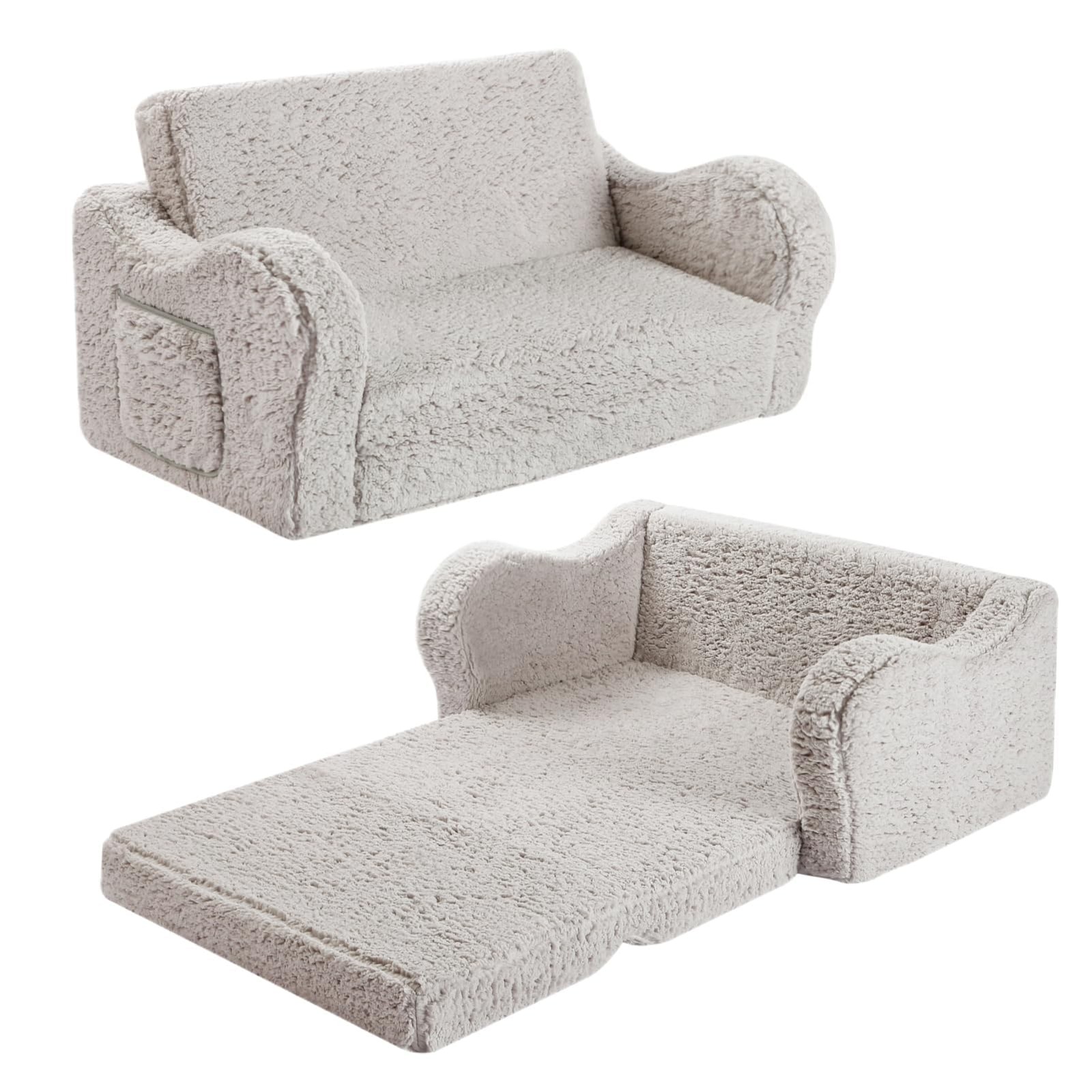 MOMCAYWEX Kids Sofa, 2-in-1 Flip-Out Foam Couch, Soft Play Lounge Chair for T...