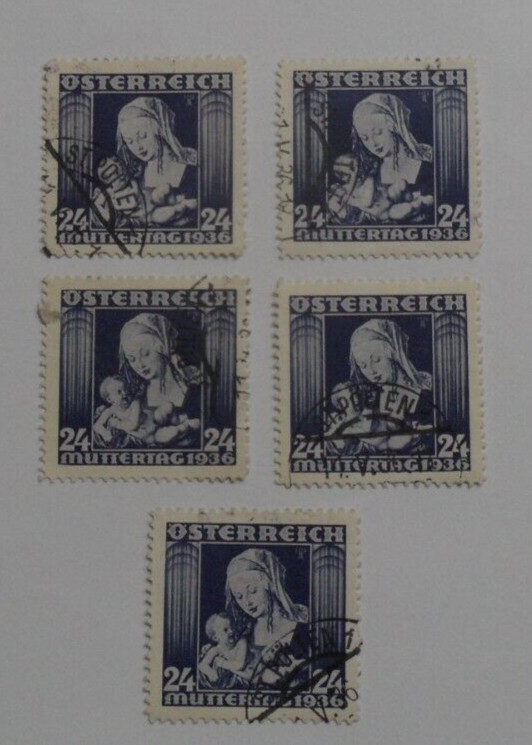STAMPMART : AUSTRIA 1936 SC#377 INTERNATIONAL MOTHER'S DAY 5 USED STAMPS