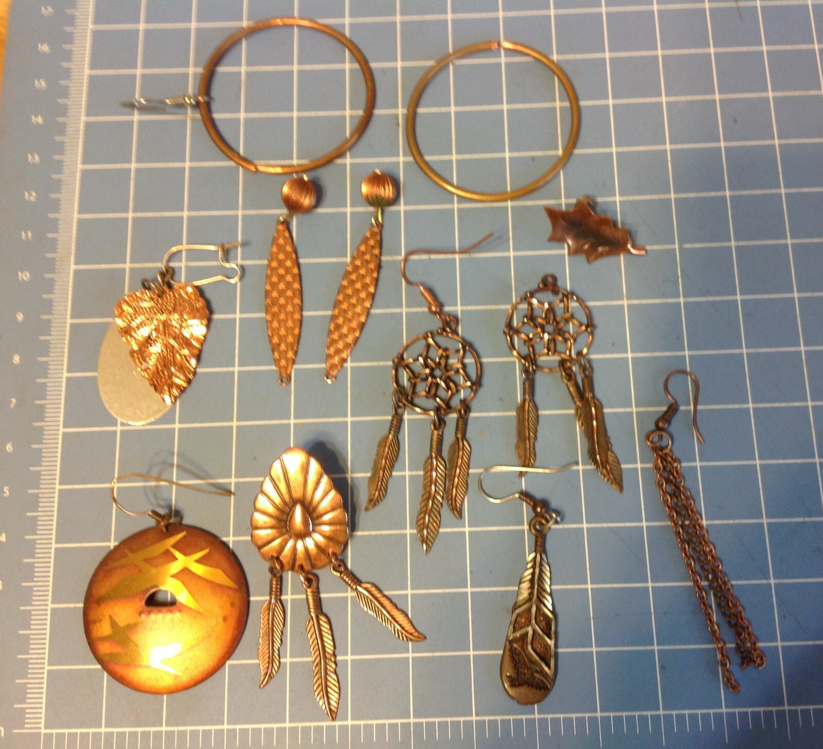 Lot Copper & Toned Earrings Repair Repurpose Single & Pair