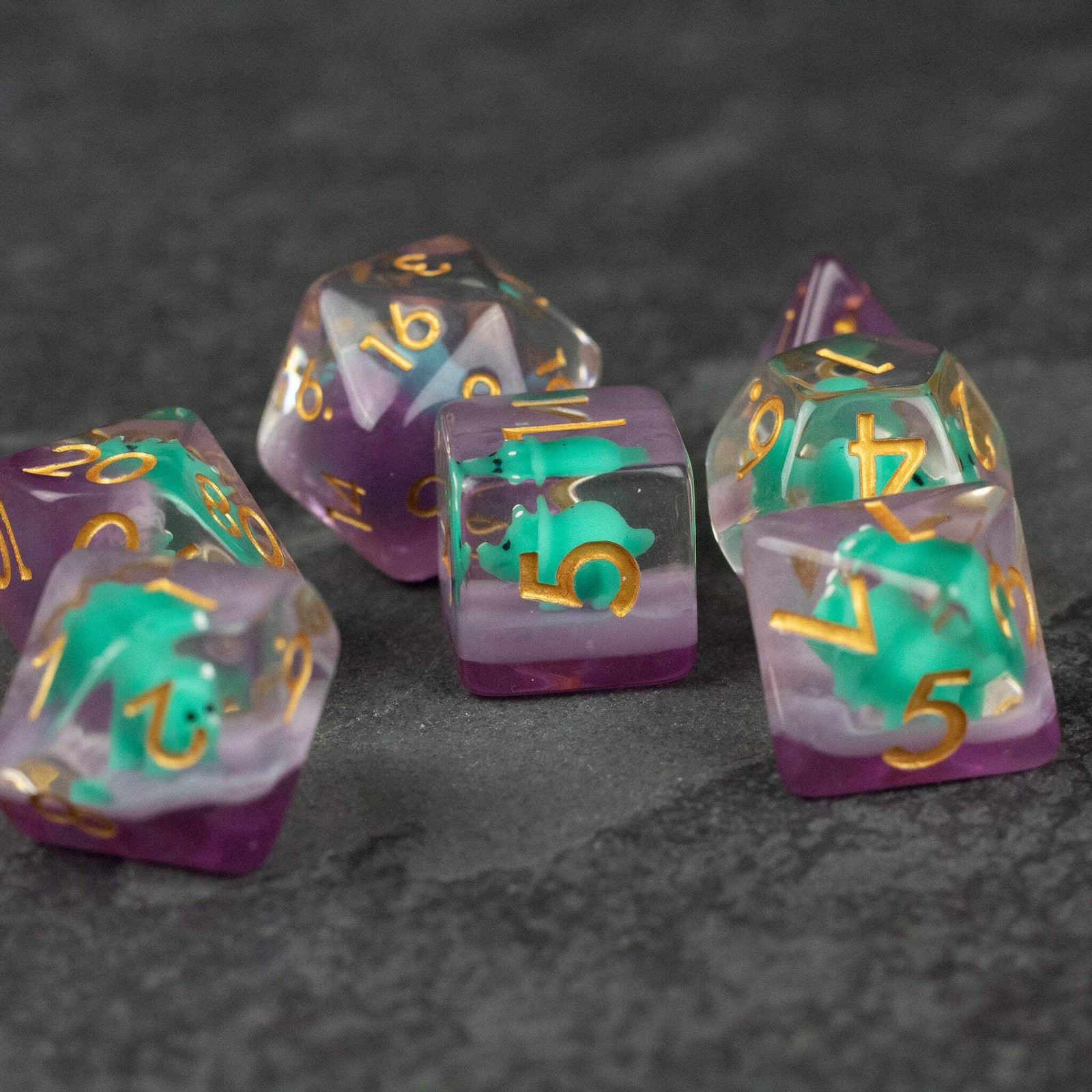 Green Triceratops Dice Set