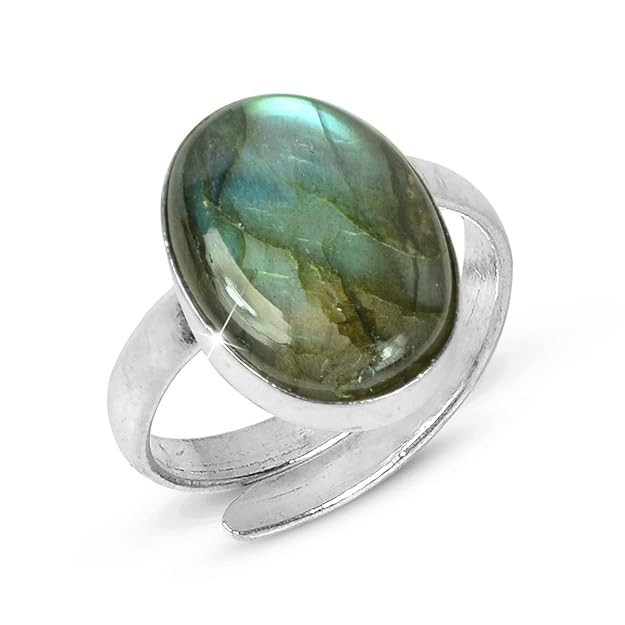 Natural Rainbow Labradorite Gemstone Ring 925 Silver Handmade Adjustable Ring