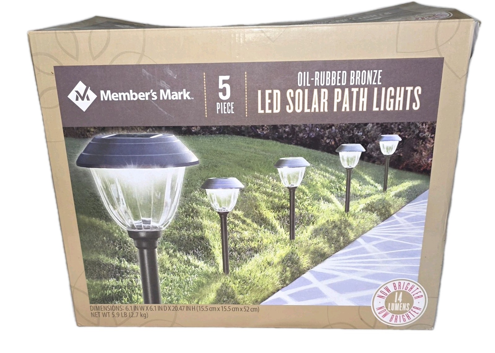 MEMBER'S MARK OIL-RUBBED BRONZE LED SOLAR PATH LIGHTS, 5 Pack Glass Heavy
