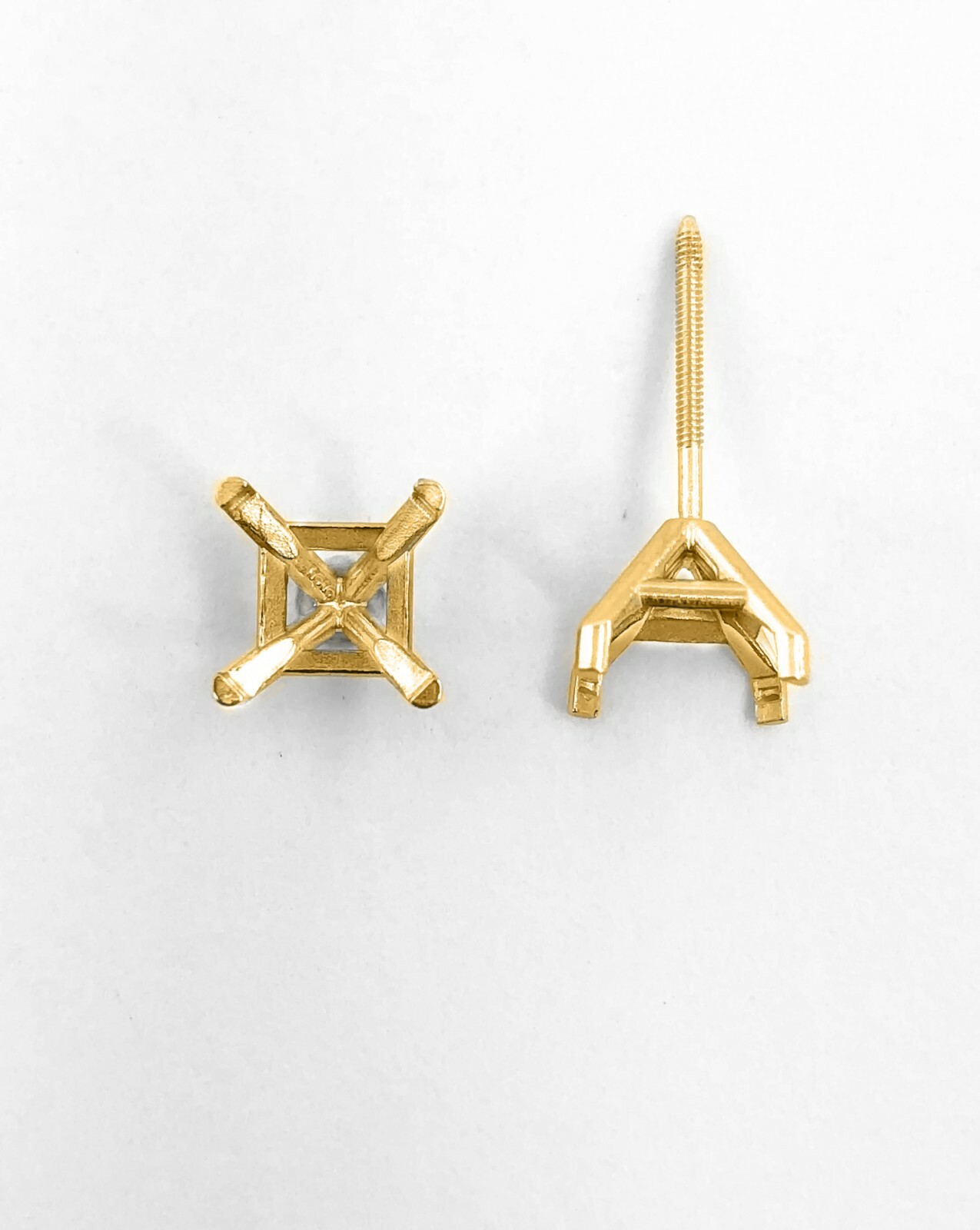 14K Yellow Gold Stud Earring Finding Mounting Setting Princess Martini ScrewBack