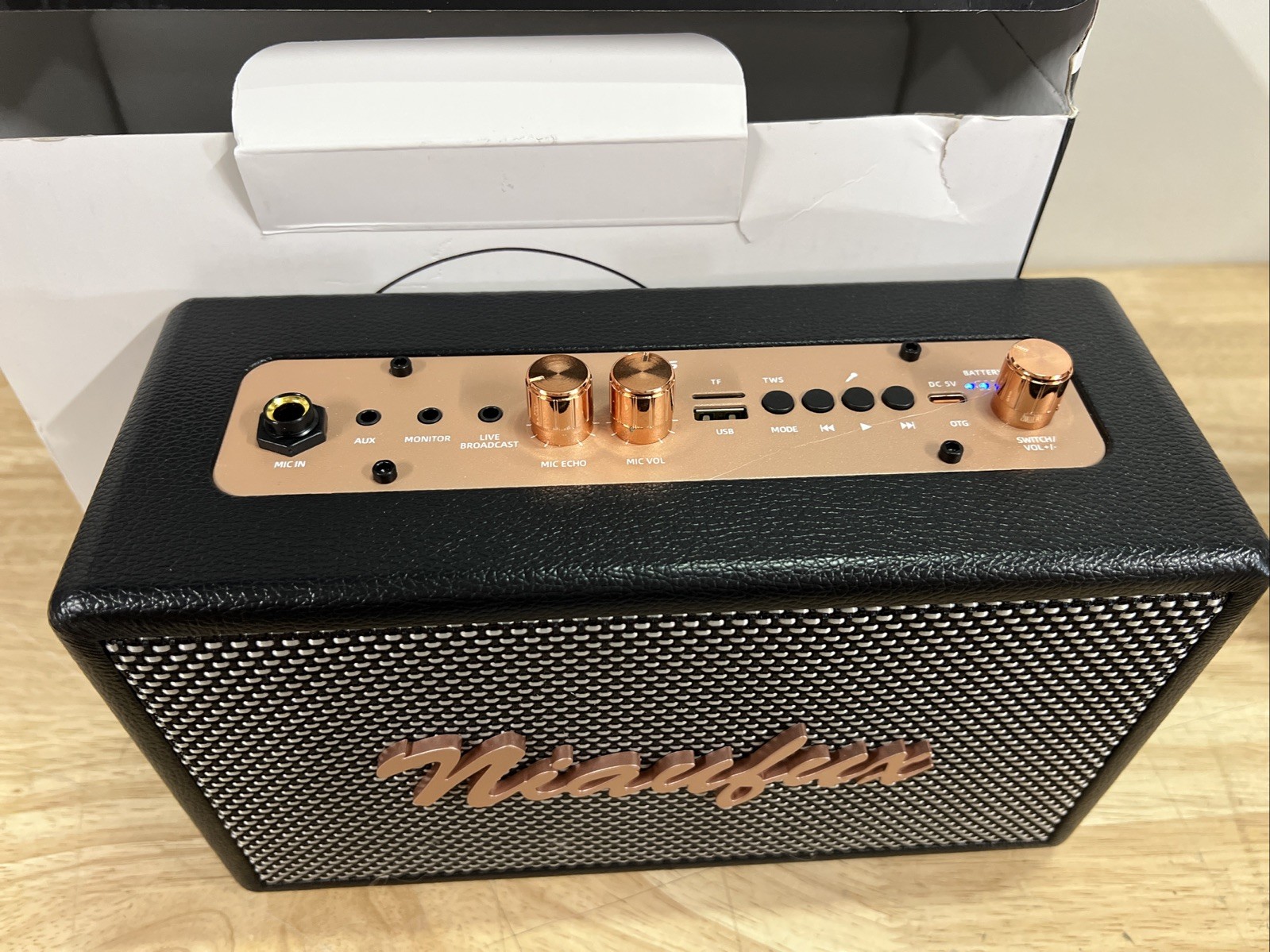 Retro Karaoke Machine with Two Wireless Microphones, Portable Bluetooth Speaker