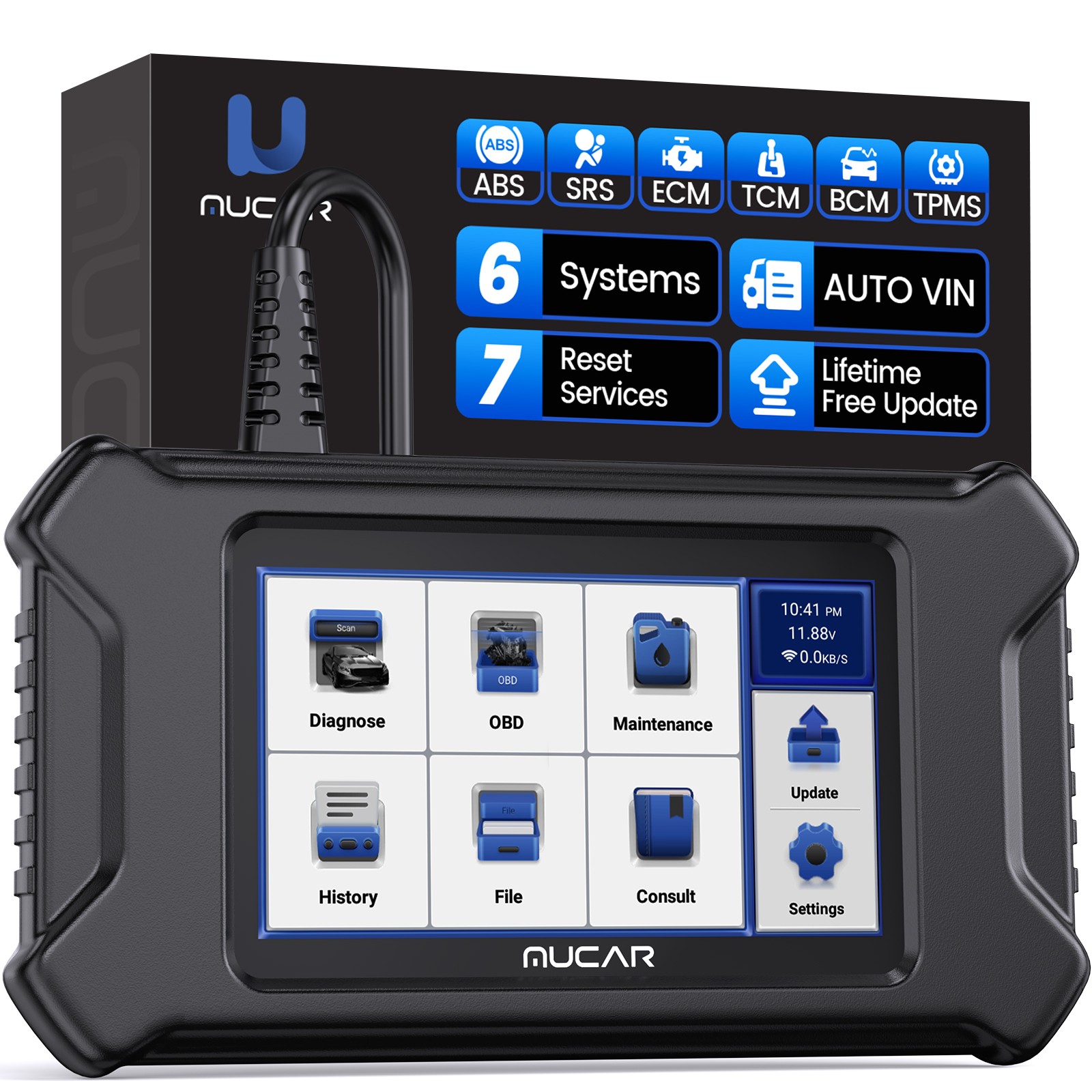 USED MUCAR CS6 TPMS Oil SAS Code Reader ABS SRS Diagnostic Tool Car OBD2 Scanner