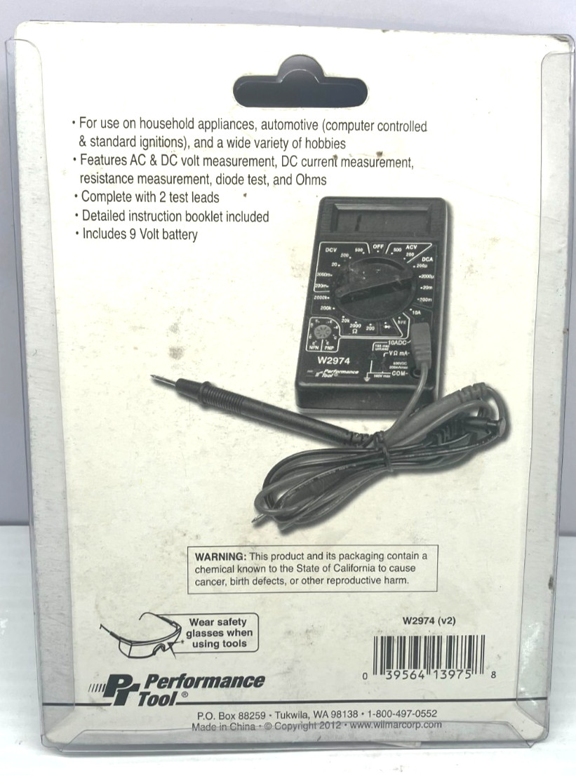 W2974 Digital Multimeter Tester 2000 Counts with AC DC Voltmeter and Ohm Volt