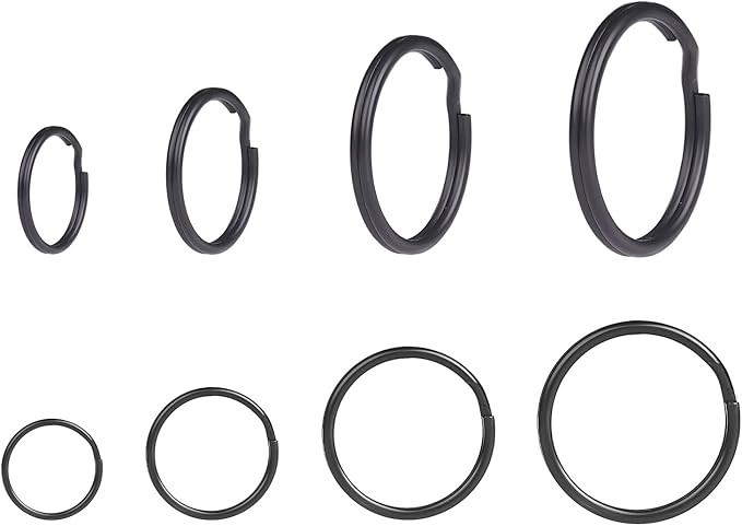 40 Pack Key Ring Keychain Mix 4 Sizes Black Metal Flat Split Key Chains Rings