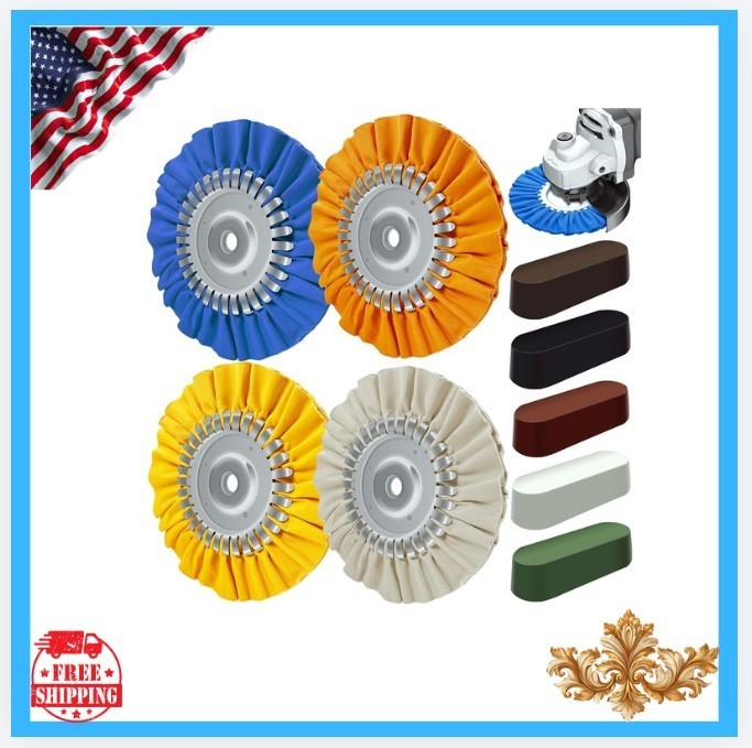 New 8" Airway Buffing Wheel Kit 9Pcs Aluminum Polishing Set 5/8" Arbor