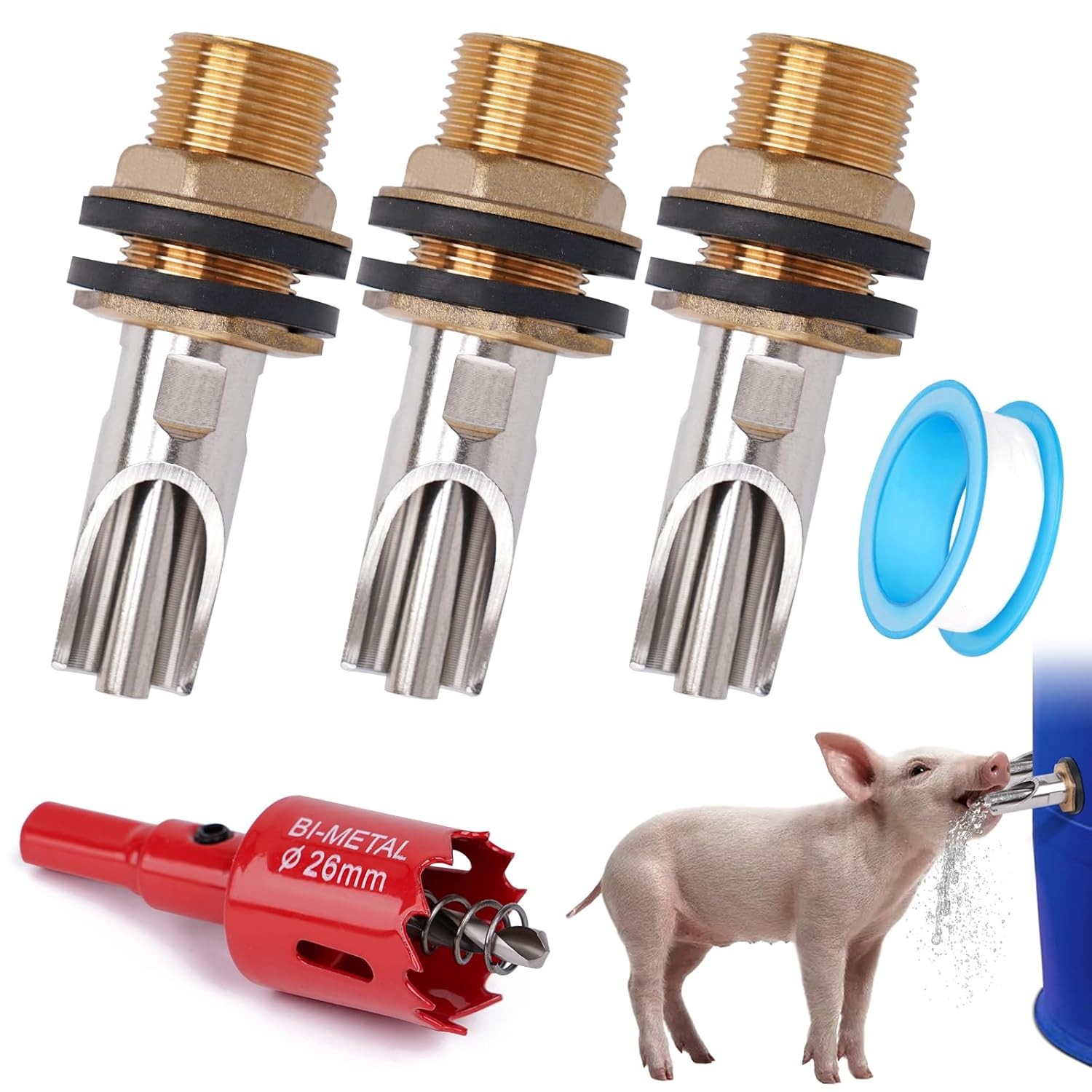 Stainless Steel Pig Nipple Waterer Drinker for Barrel Kit w Brass Fitting