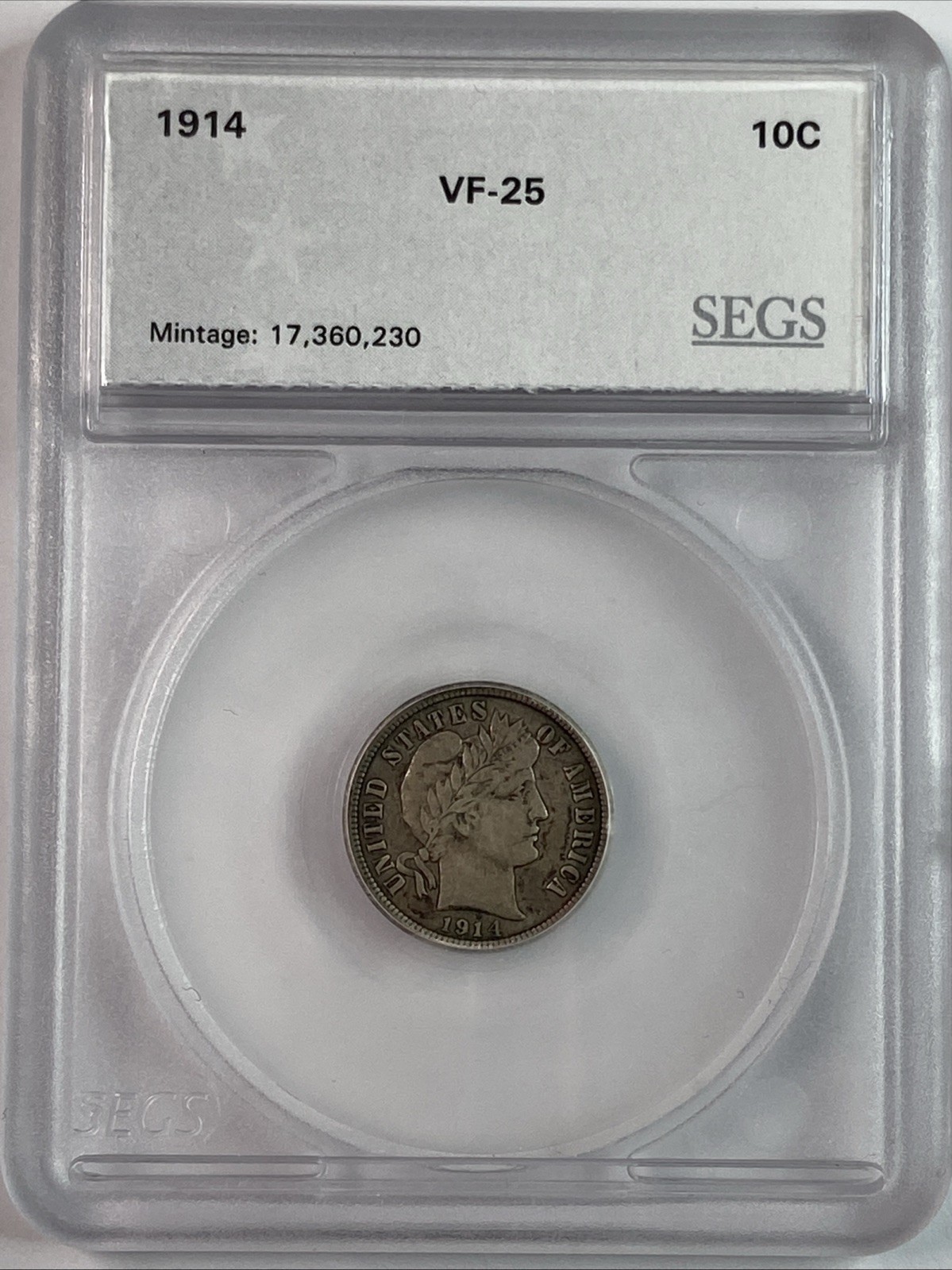 1914 Barber Dime Certified VF-25