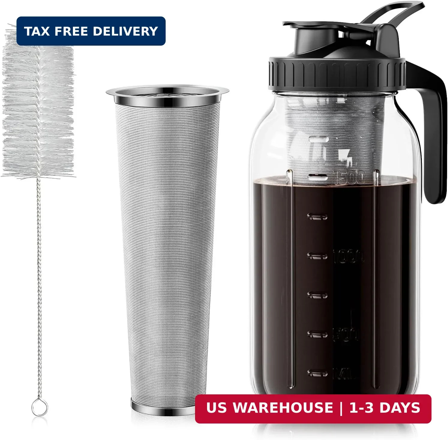 Cold Brew Coffee Maker 64oz, Iced Coffee Maker with 304 Stainless Steel Filter,