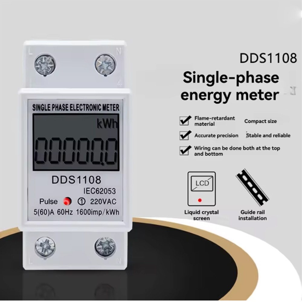 LCD Single Phase Electric Energy Meter KWH Power Usage Monitor 220V 60A DDS1108