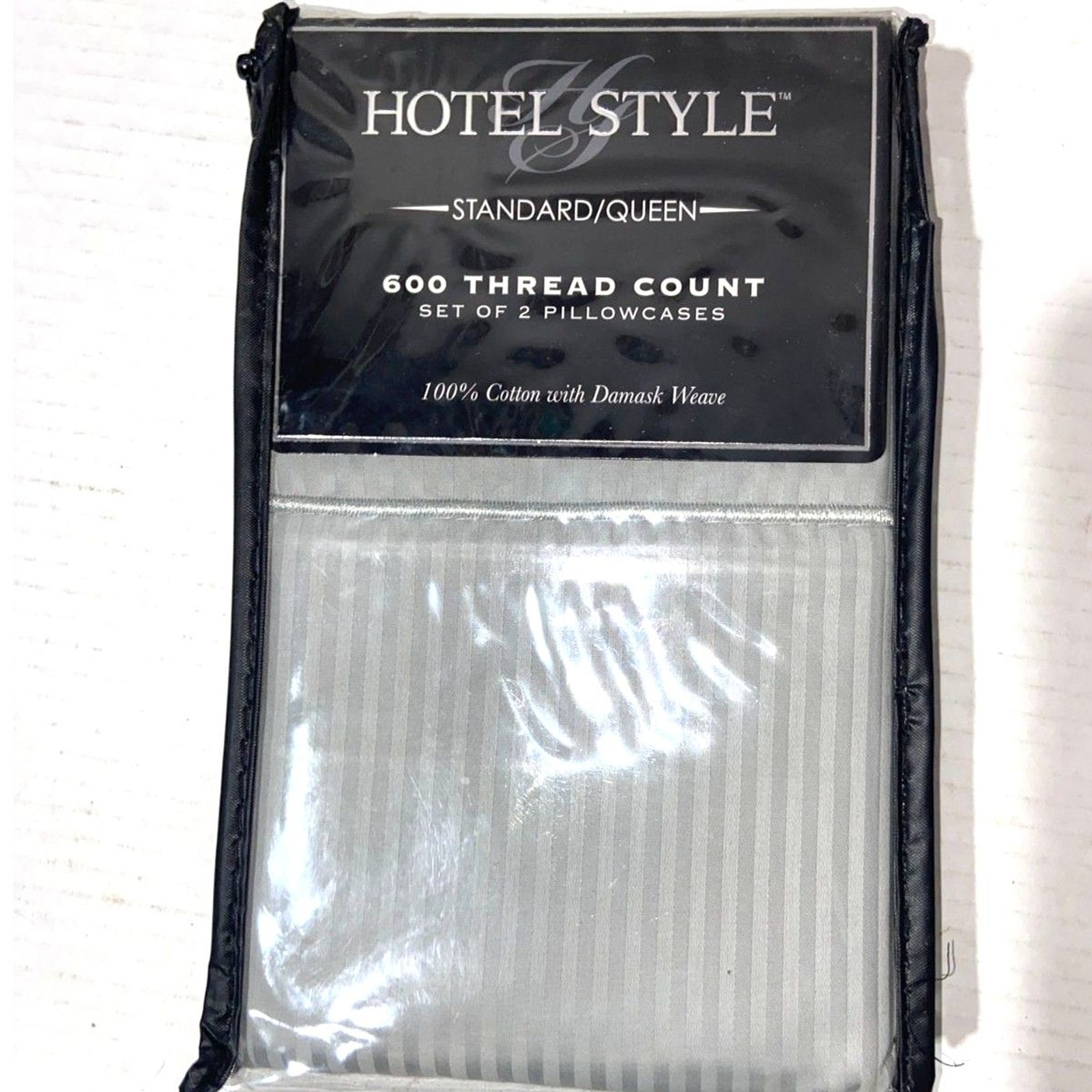 Queen Pillowcases Hotel Style 600 Thread Count Cotton Damask Weave Soft Silver!