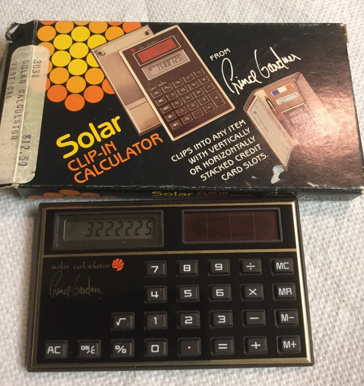 Vintage Prince Gardner Solar Clip In Calculator Regional Box And Paperwork