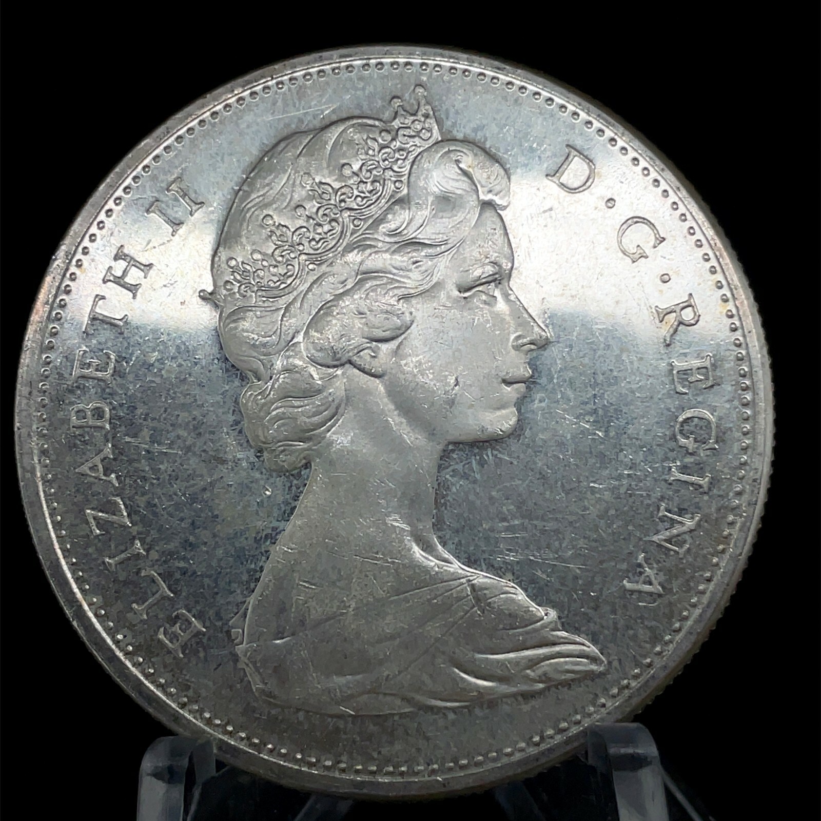 1965 PL Unc. $1 Canada Dollar .800 Silver Type 2 Small Beads Blunt 5.