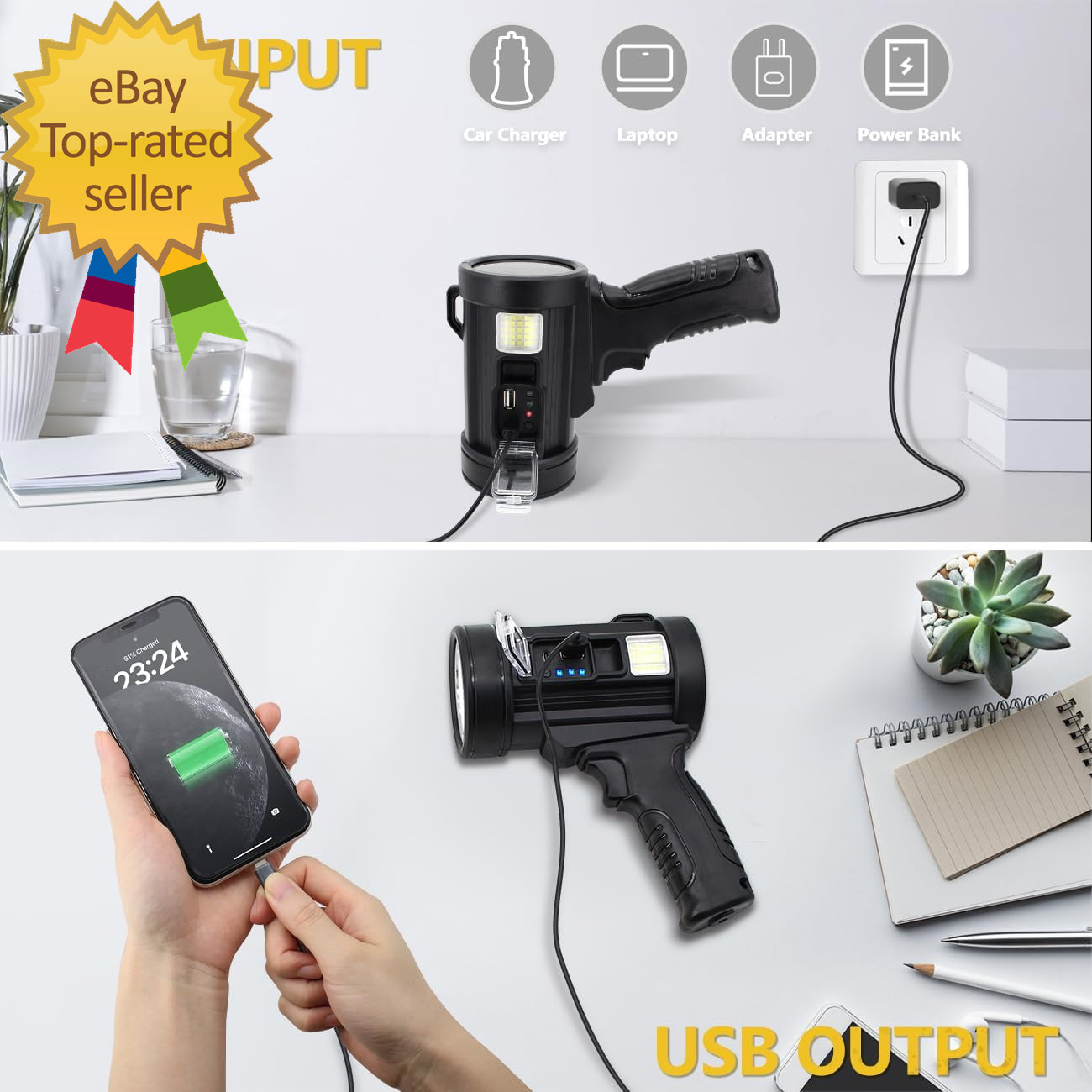 Spotlight 100000 Lumens 6 Modes Led Rechargeable Spotlight Flashlight