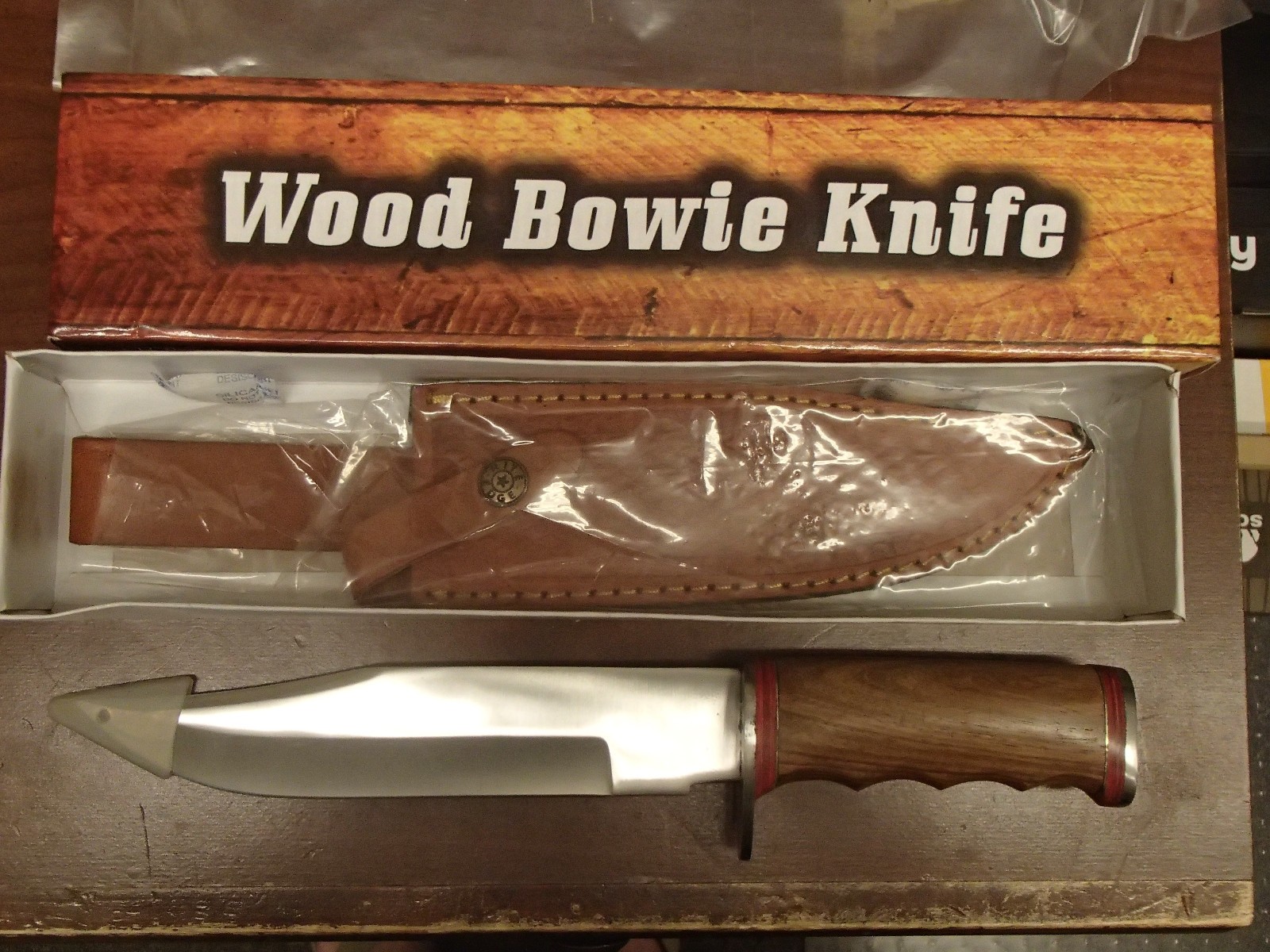 Bowie Knife | Classic 12" Overall Dark Brown Wood Handle Silver Blade + Sheath