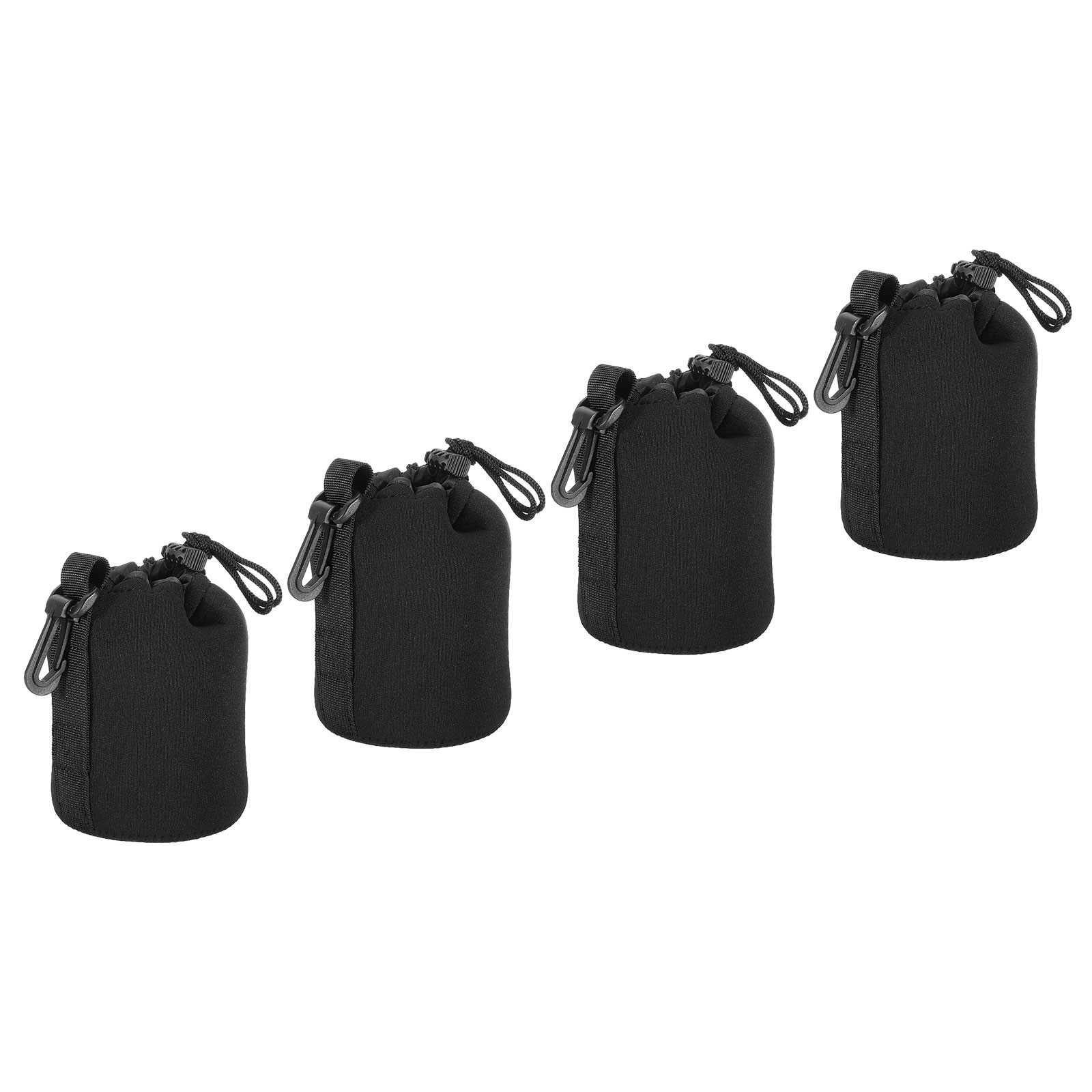 4 Pcs 3.3" ID x 5.5" H Drawstring Lens Pouch Black