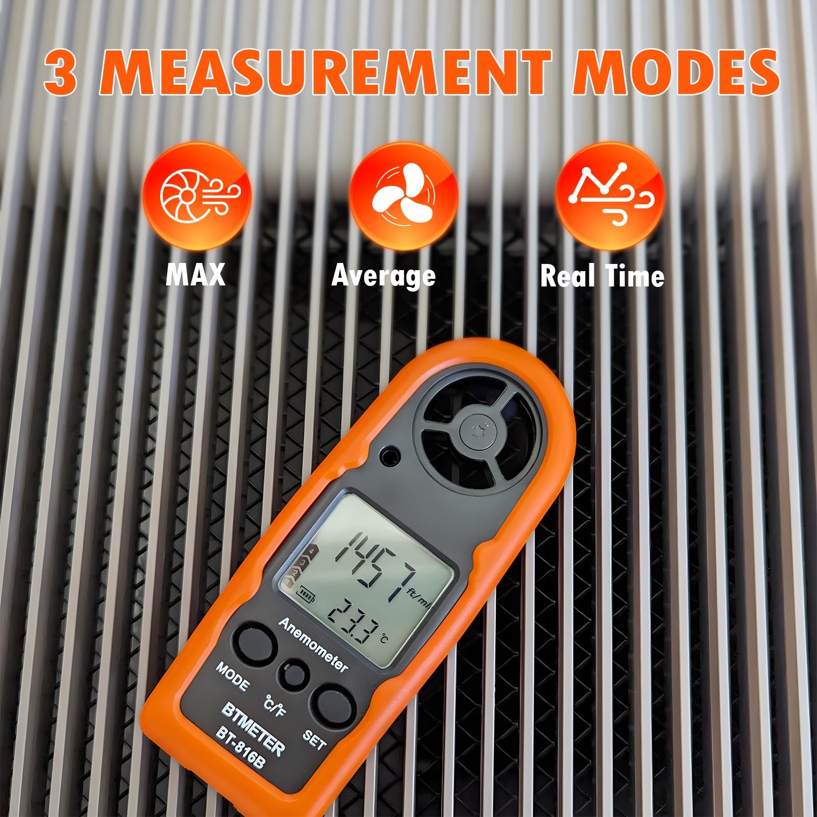 Anemometer Handheld Wind Speed Meter, BT-816B Mini Digital Air Flow Meter wit...