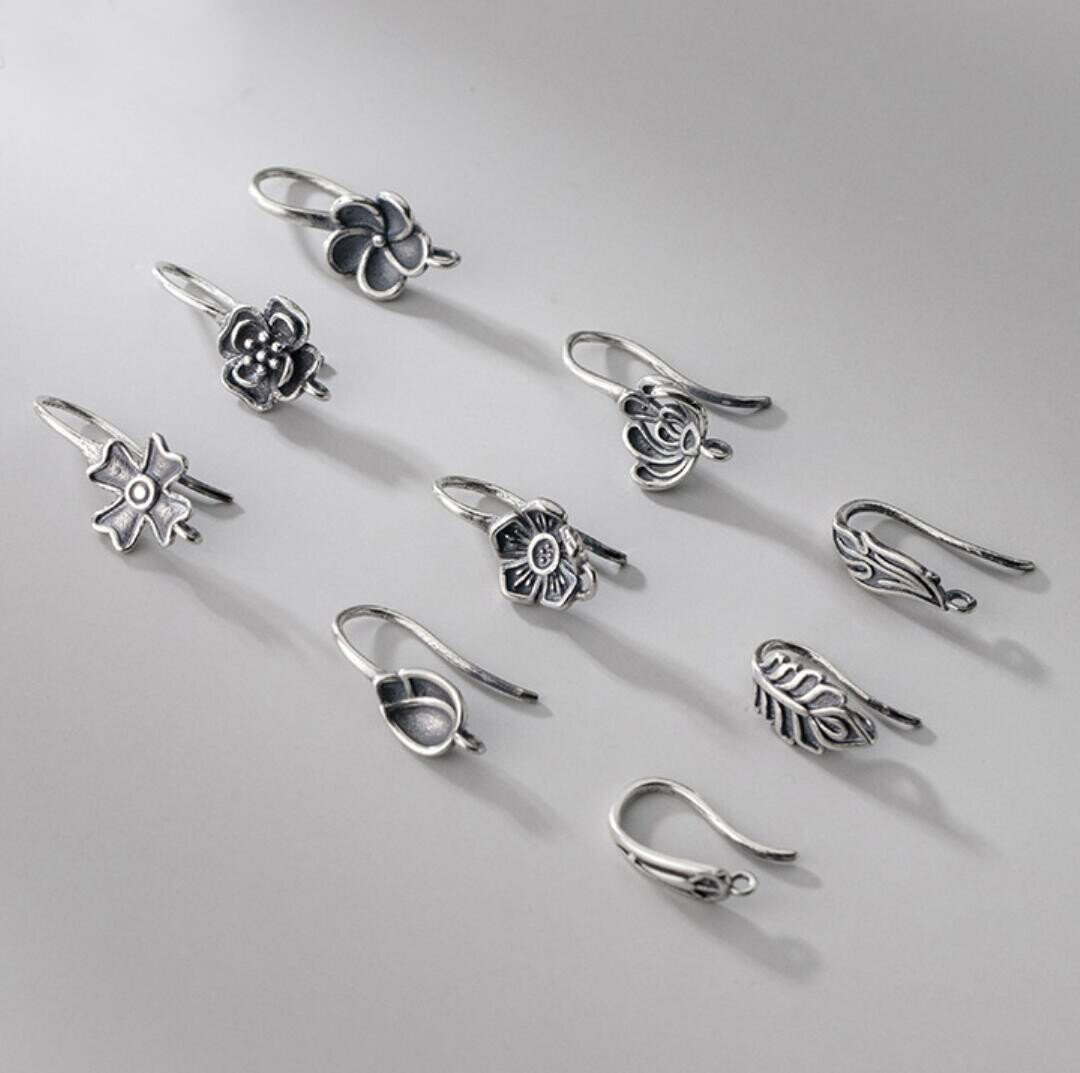 925 Sterling Silver Vintage Oxidized French Hook Earrings Ear Wires A2155