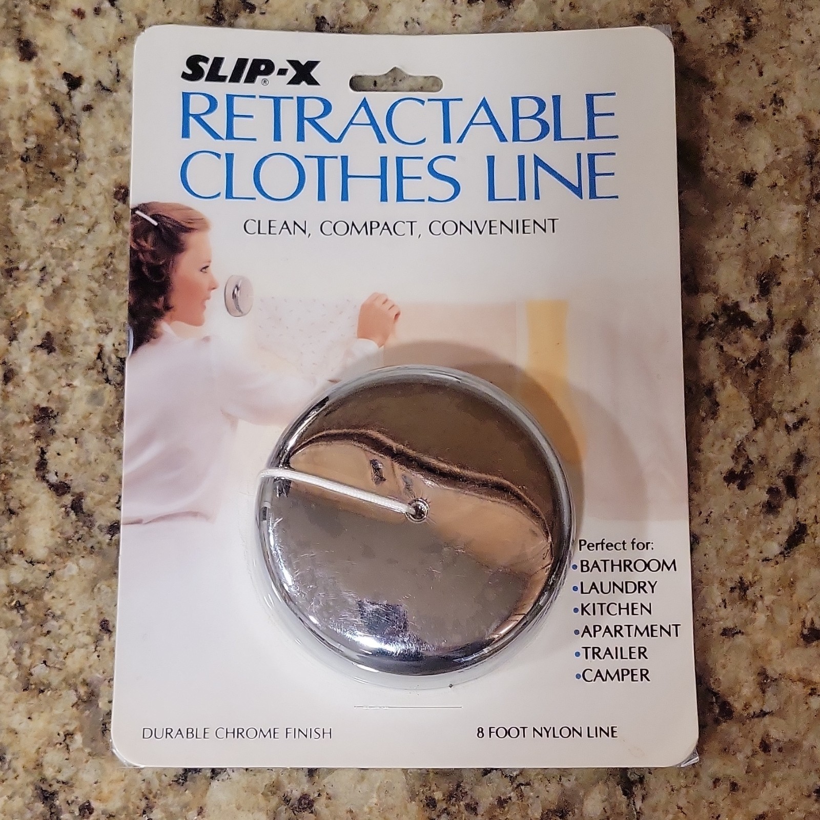 SLIP-X Retractable Clothesline Chrome Finish 8 ft Nylon Line Wall Mounted
