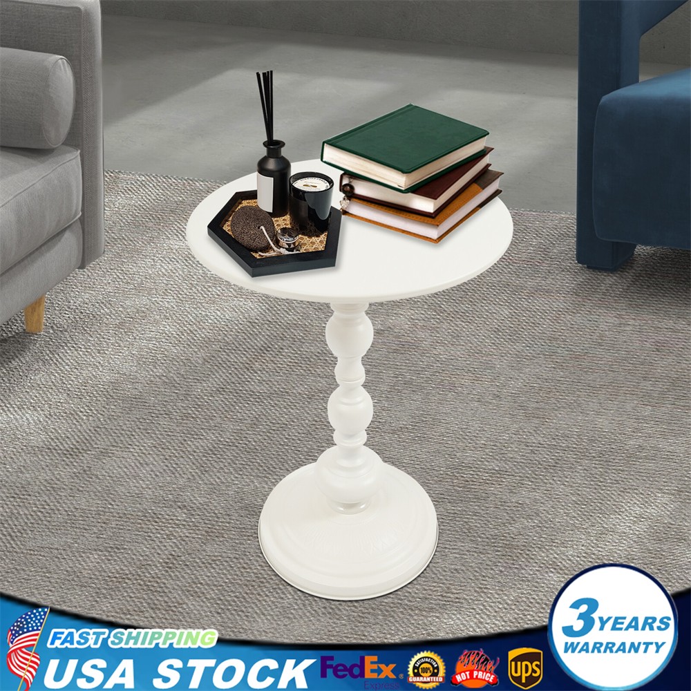 Round Side Table Retro Coffee End Table Small Accent Pedestal Table White Home