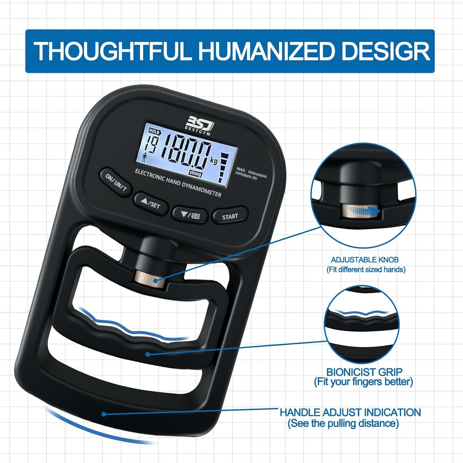Hand Grip Strength Tester Trainer 396Lbs/180Kg Hand Grip Dynamometer LCD Display