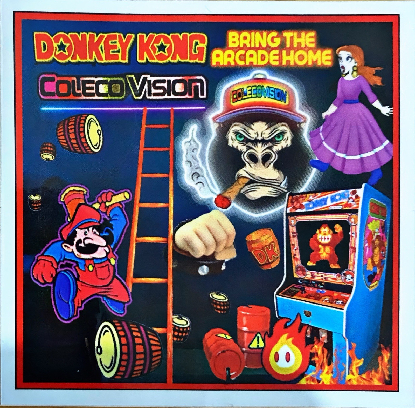 New 3” Neon Style ColecoVision Donkey Kong Sticker With Jumpman, DK & Pauline