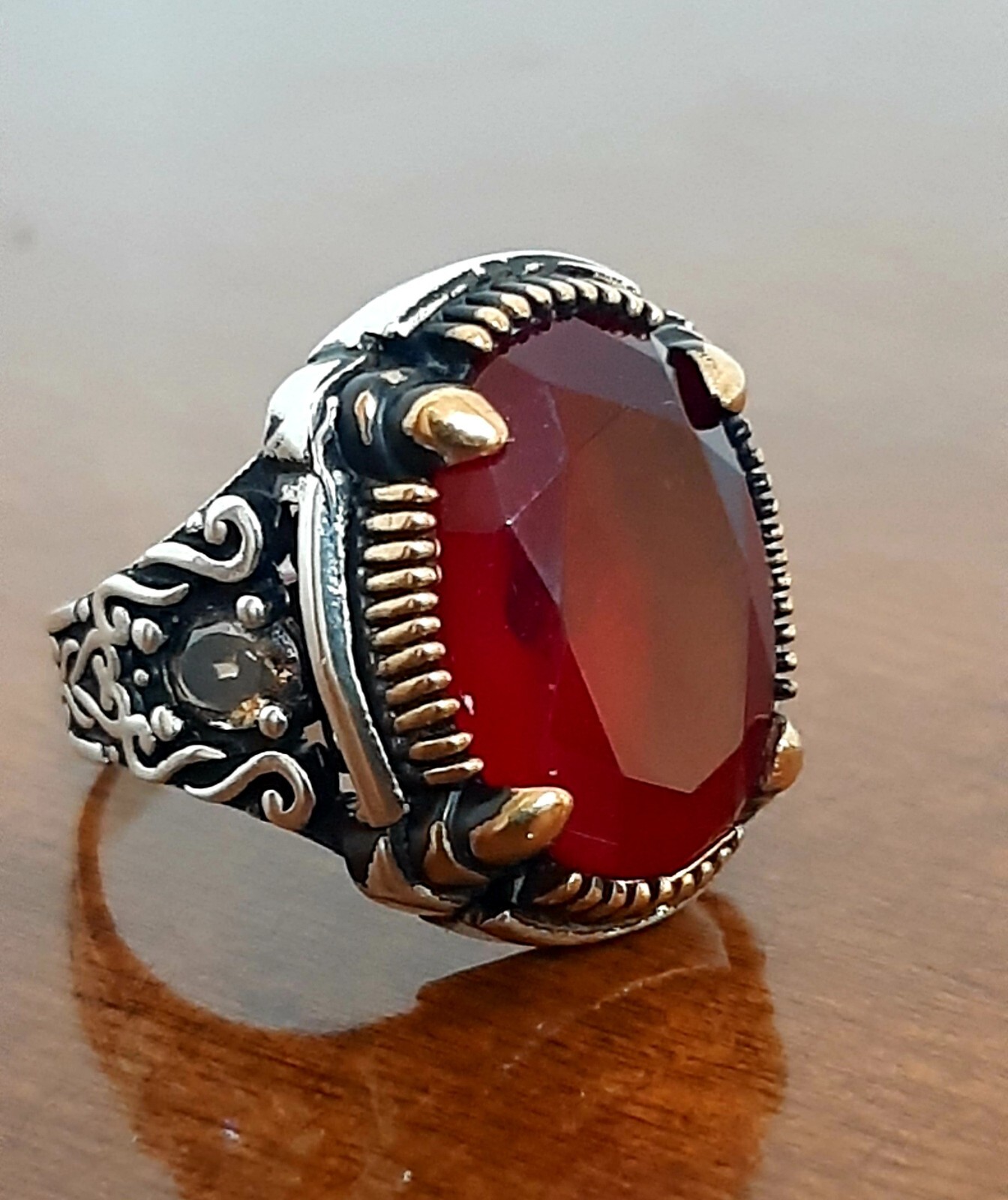 Men 925 Silver Ring Solitaire Ruby Spinel Ring Man Sterling $
