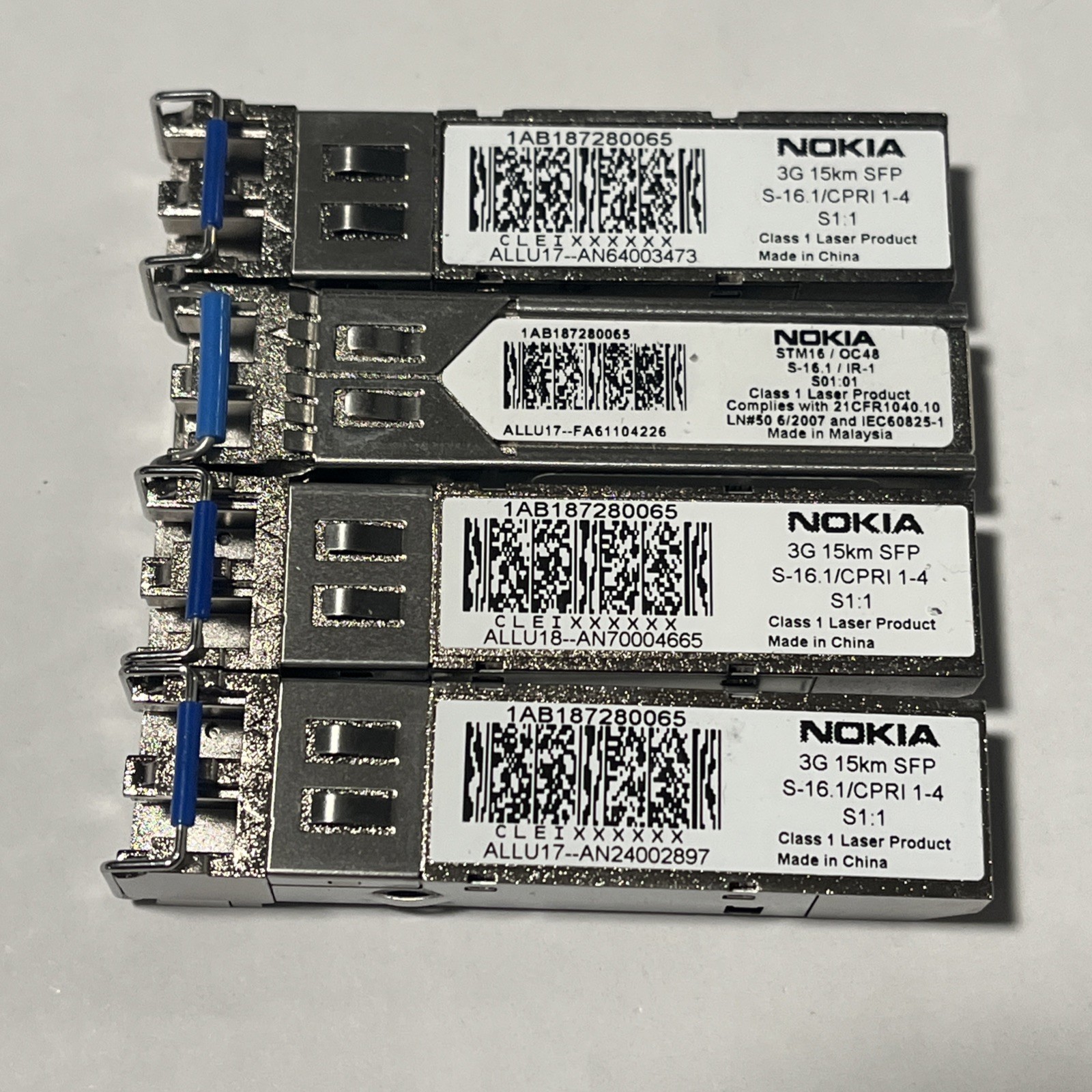 Lot of 4 Nokia 1AB187280065 3G 15km SFP S-16.1/CPRI1-4 Transceivers