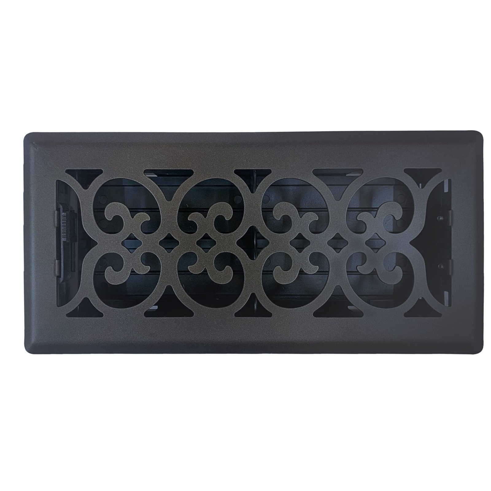 4" x 10" Victorian Design Steel Floor Register in Textured Black Finish - Ven...