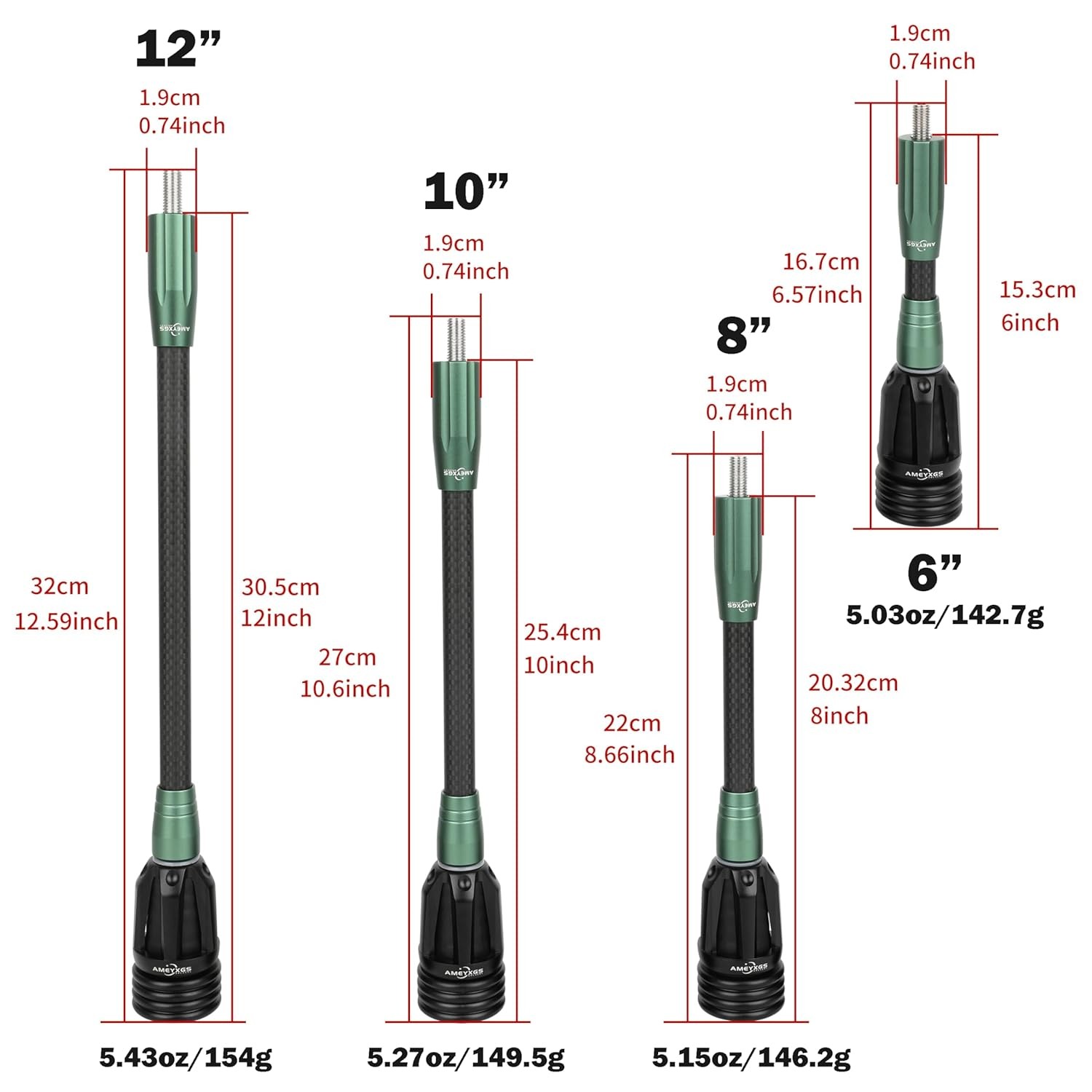 Bow Stabilizer 6" 8" 10" 12" Carbon Fiber for Compound Bow Archery Target