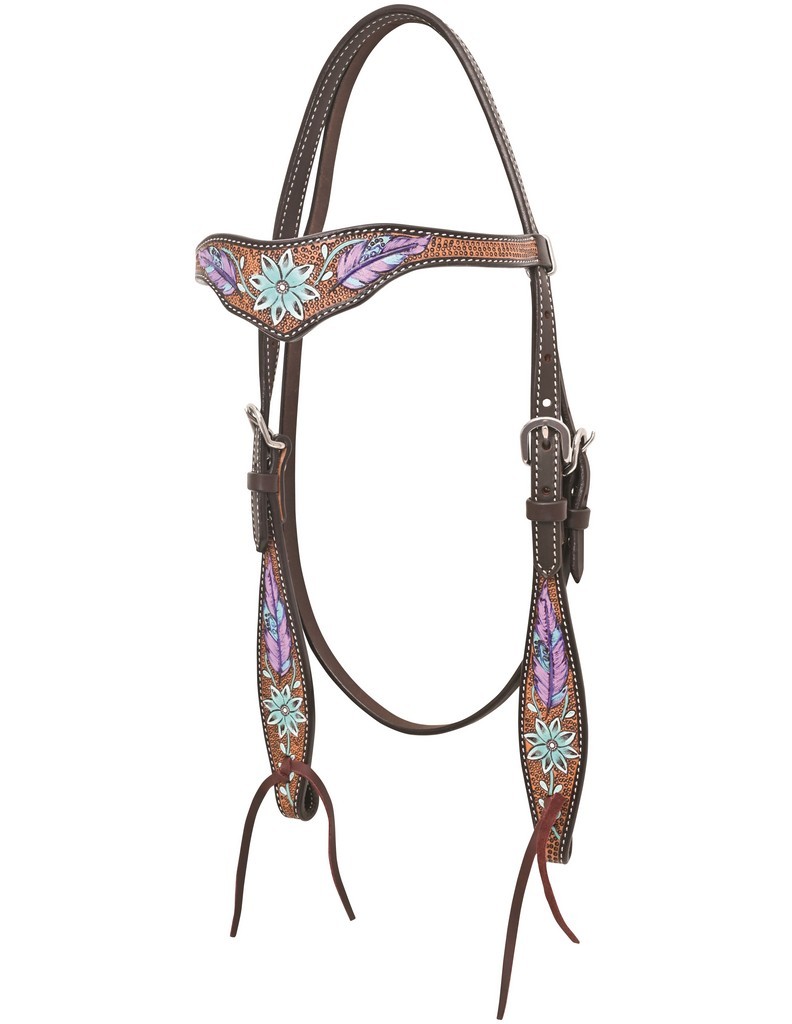 Circle Y Headstall Hand Painted Browband Flare Design Brown 1042-12-SV