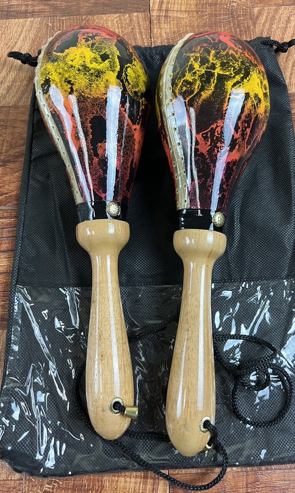 Maracas Leather, Professional, Painted Multi-Color, Flat Top Model, New Design.