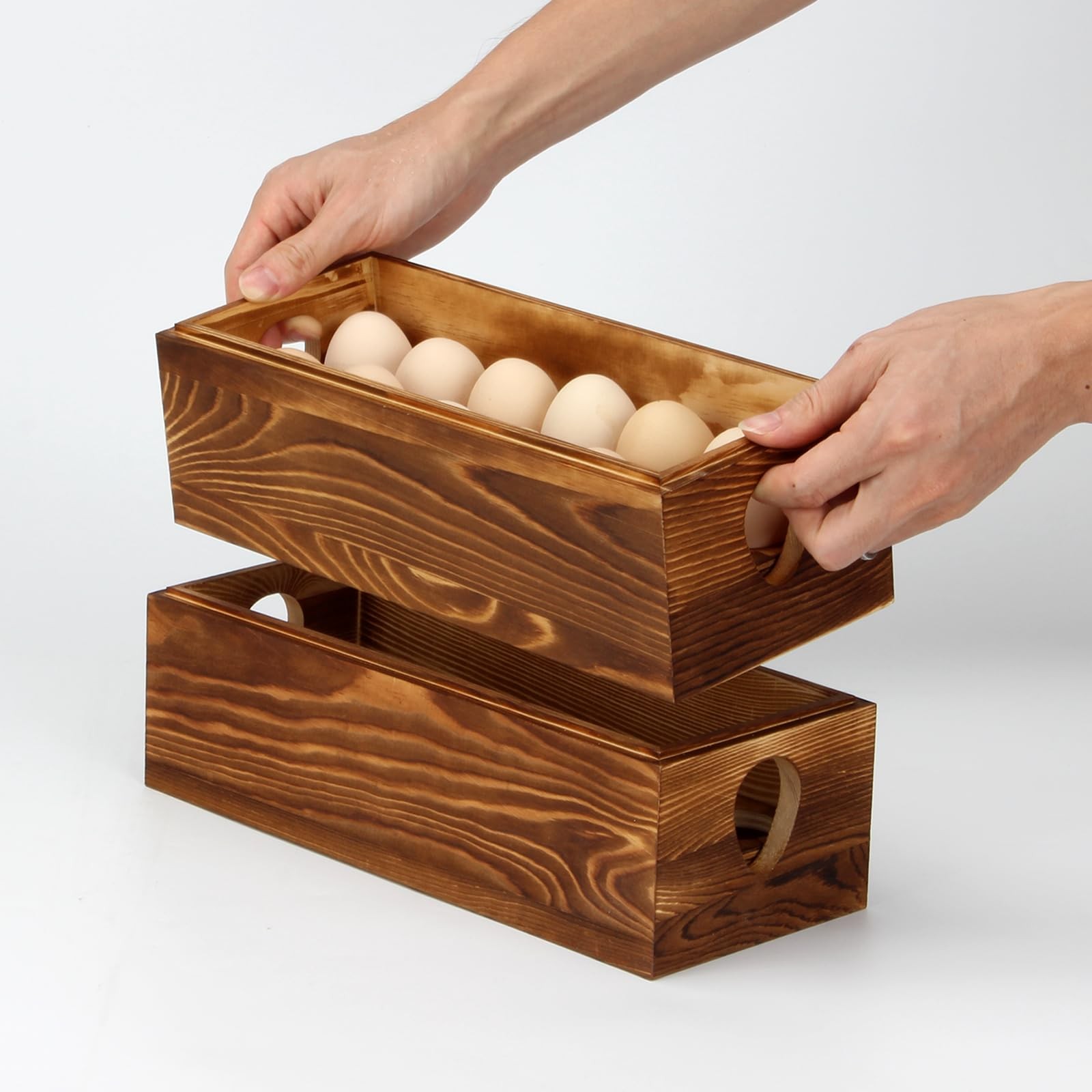 2 PCS Wooden Crate Stackable Holder Fits 24 Fresh Eggs Countertop Display
