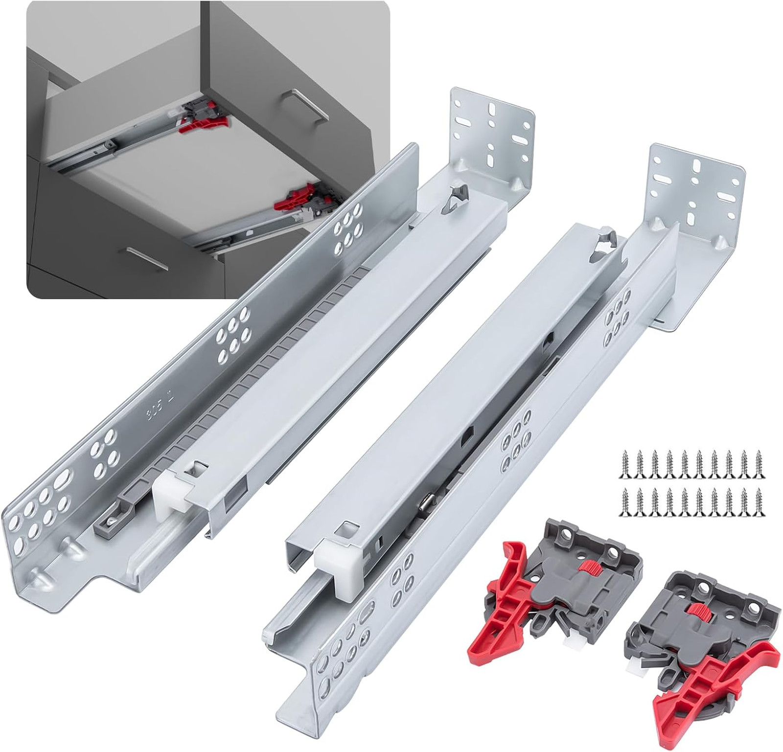 Undermount Drawer Slides 21 Inch Soft Close Full Extension Cabinet Rails with